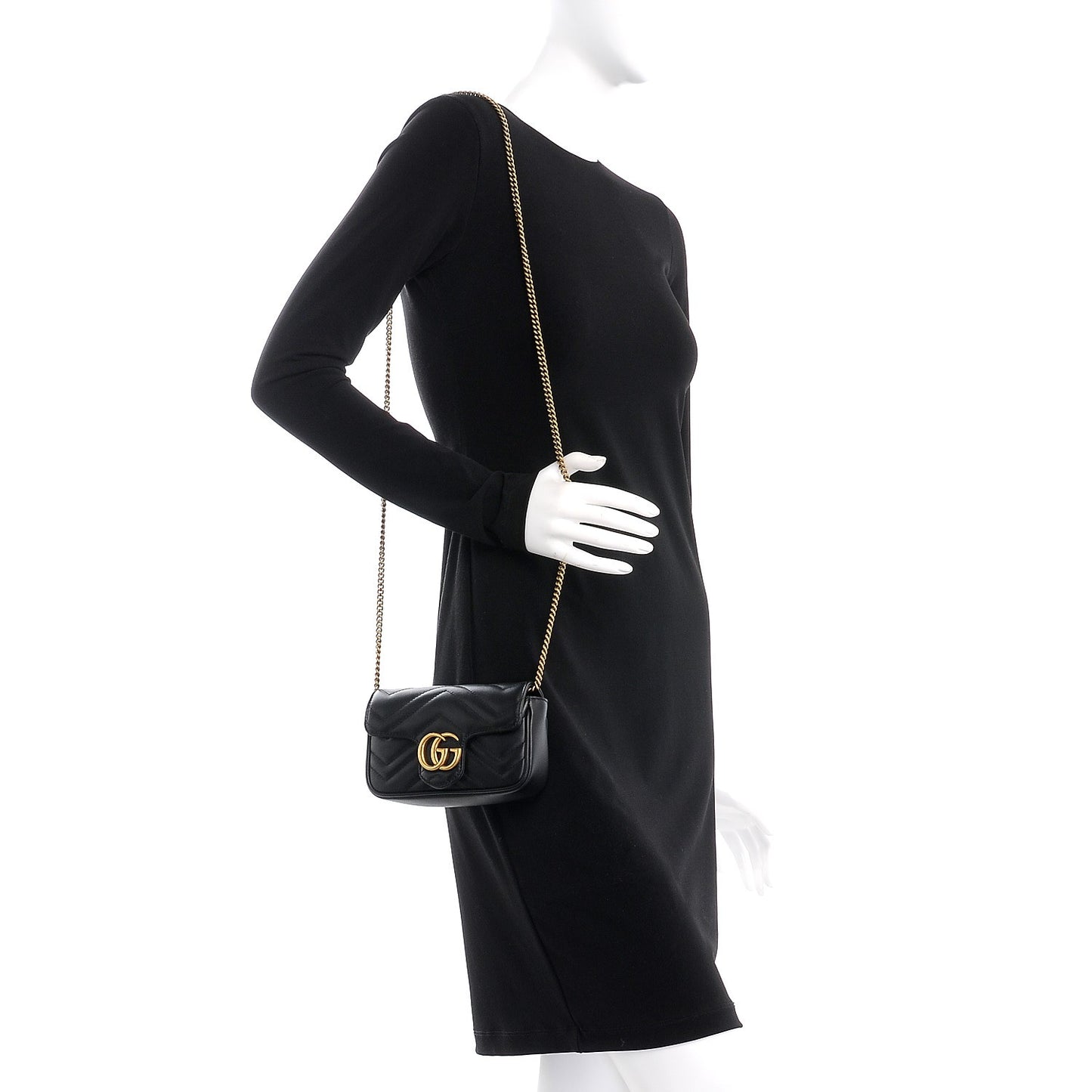 Calfskin Matelasse Super Mini GG Marmont Shoulder Bag Black