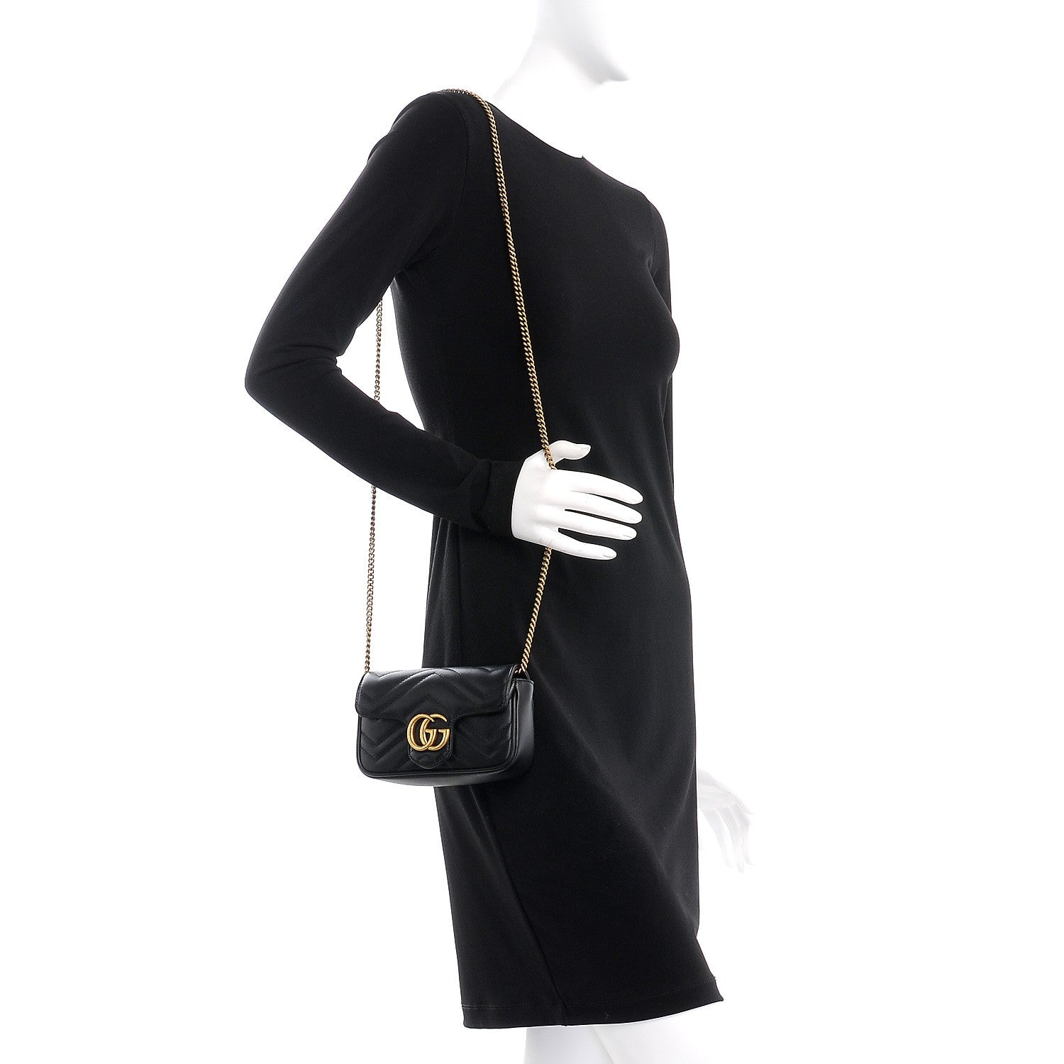 Gucci Calfskin Matelasse Super Mini GG Marmont Shoulder Bag Black 2 of 9