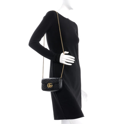 Gucci Calfskin Matelasse Super Mini GG Marmont Shoulder Bag Black 2 of 9