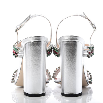 Gucci Nappa Silk Crystal Bertie High Heel Sandals 39 Argento 6 of 9