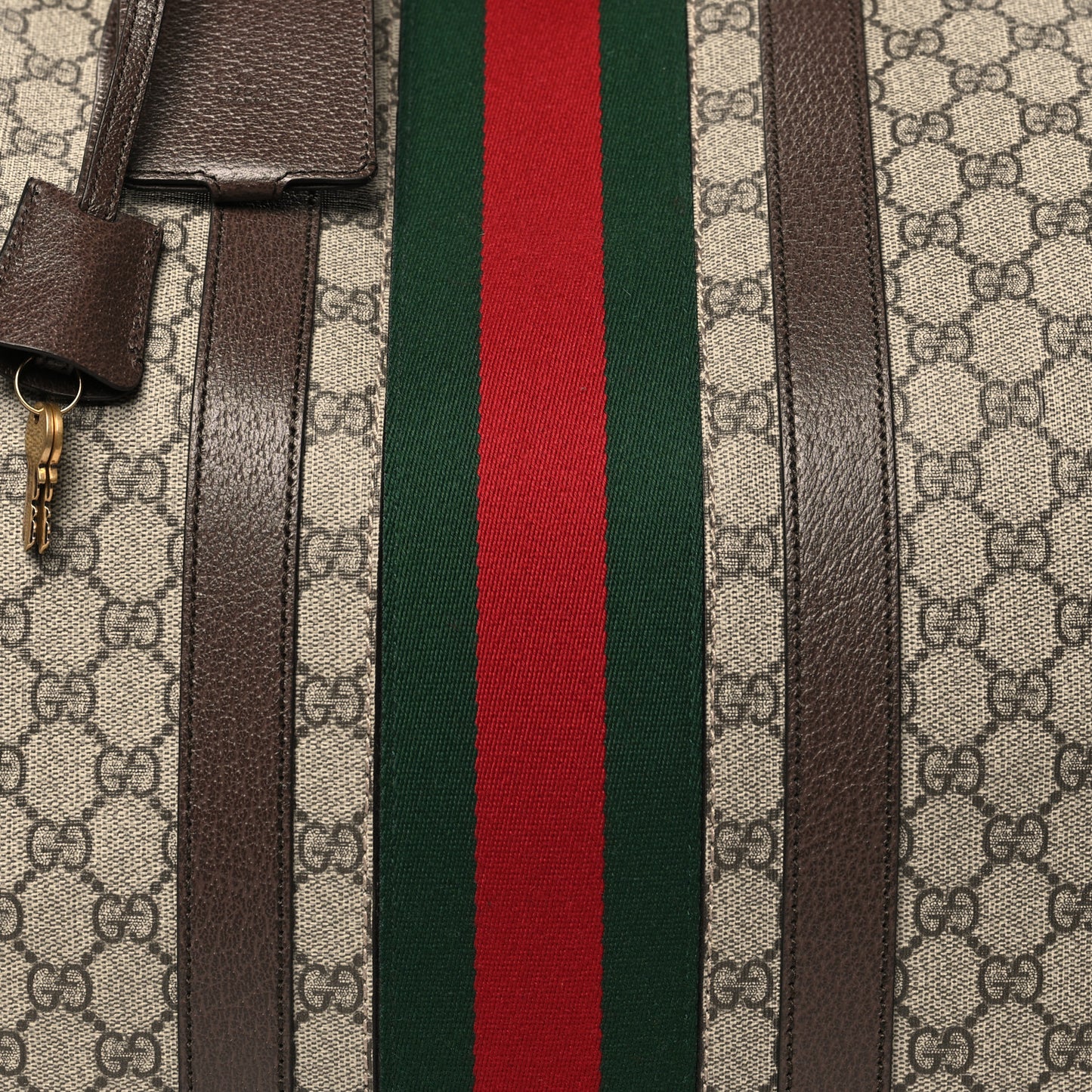 GG Supreme Monogram Textured Dollar Calfskin Web Large Savoy Duffle Bag Beige Ebony New Acero