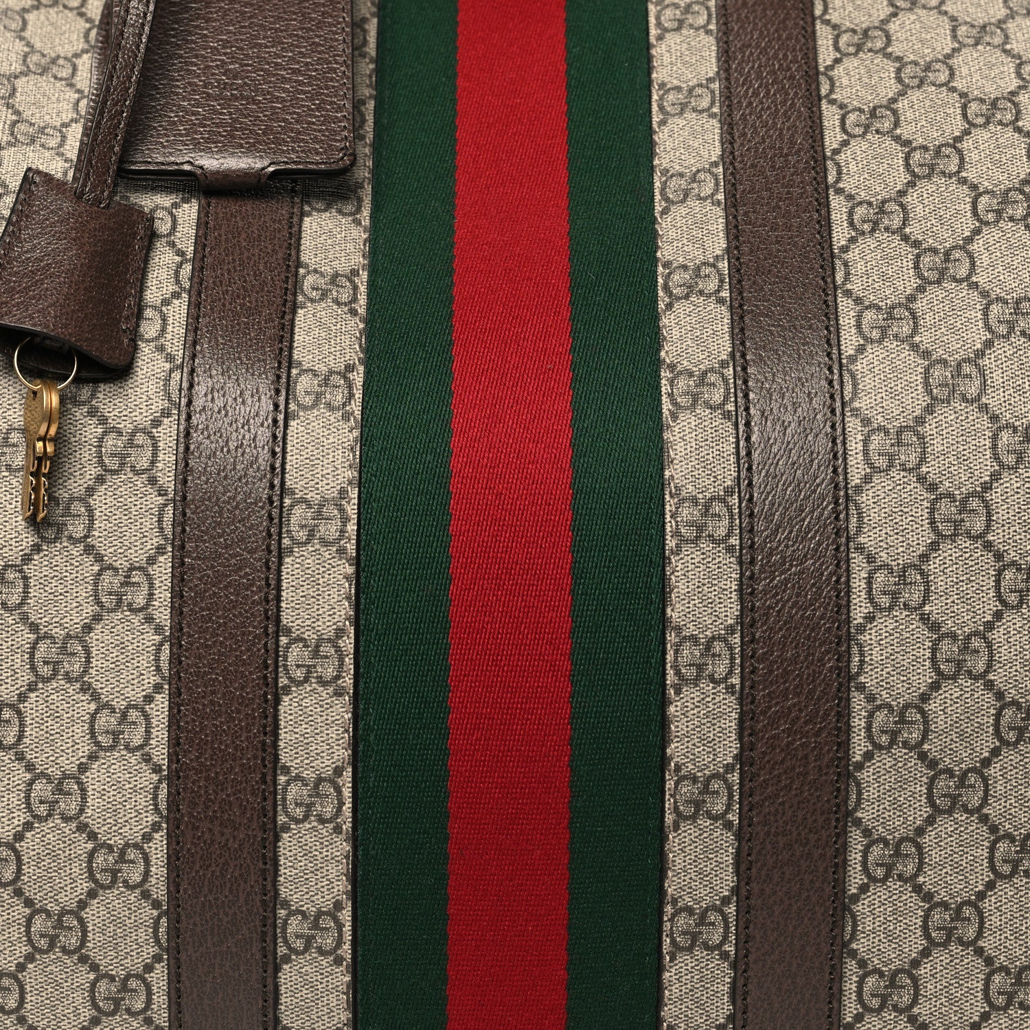 Gucci GG Supreme Monogram Textured Dollar Calfskin Web Large Savoy Duffle Bag Beige Ebony New Acero 7 of 13