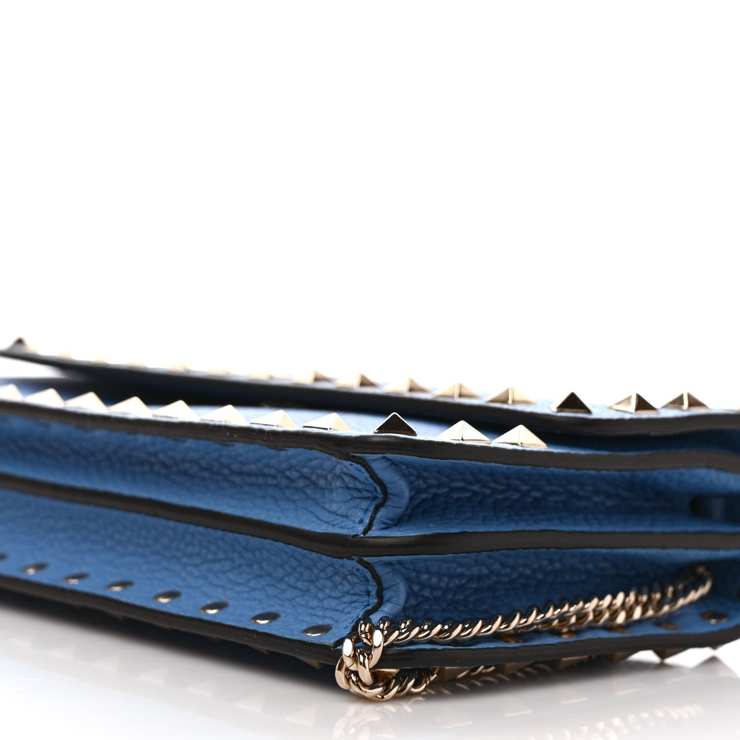 Valentino Garavani Pebbled Calfskin Rockstud Flap Wallet On Chain Denim 9 of 12