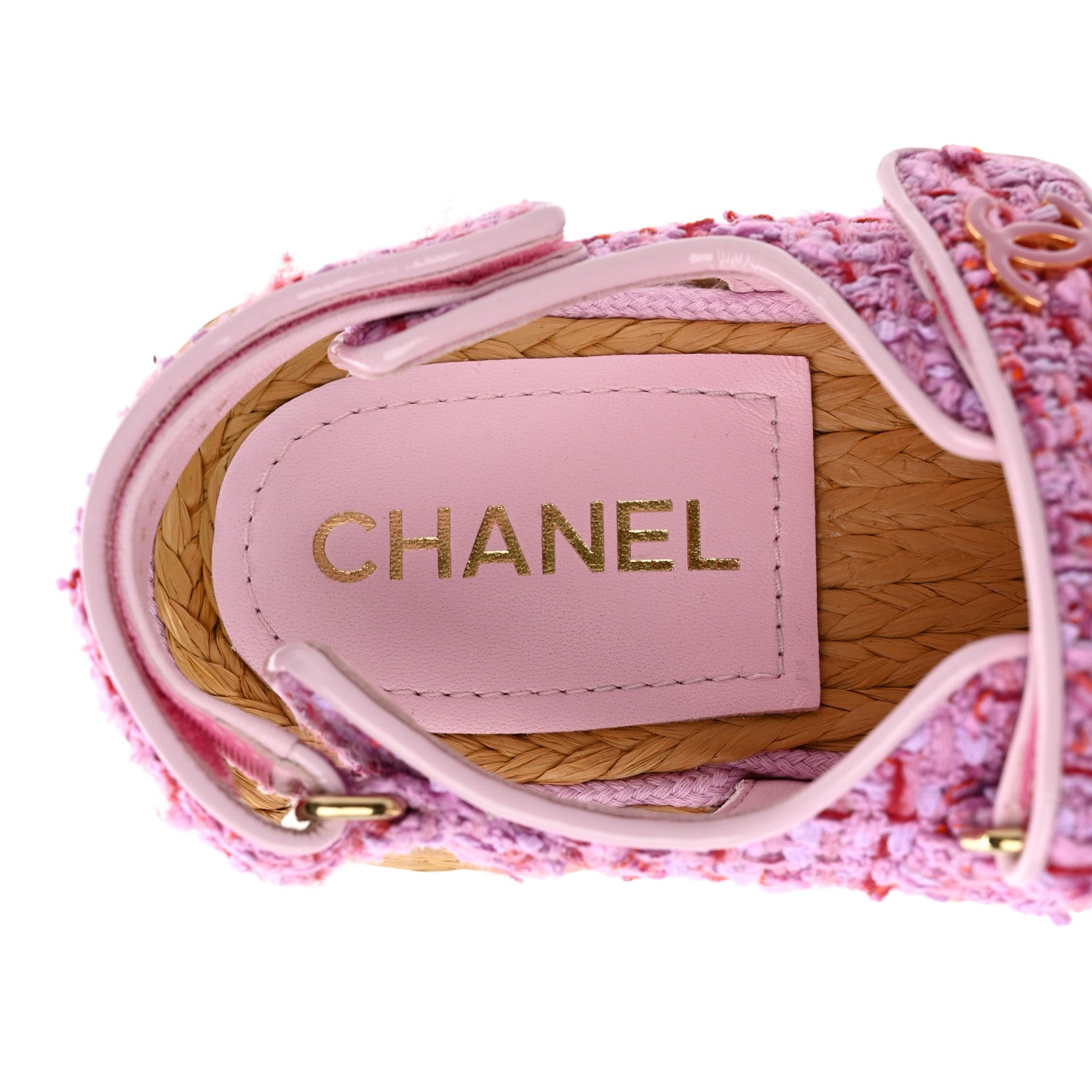 Chanel Tweed Lambskin Velcro Dad Sandals 39 Pink Multicolor 6 of 8