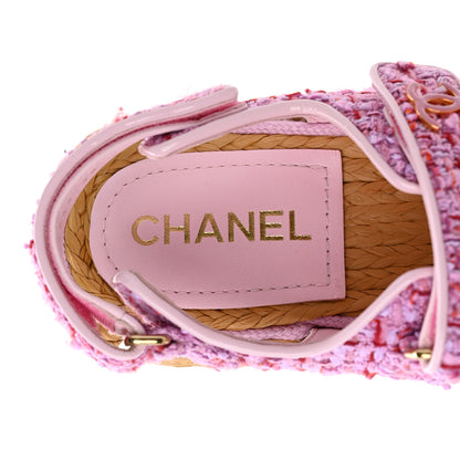 Chanel Tweed Lambskin Velcro Dad Sandals 39 Pink Multicolor 6 of 8