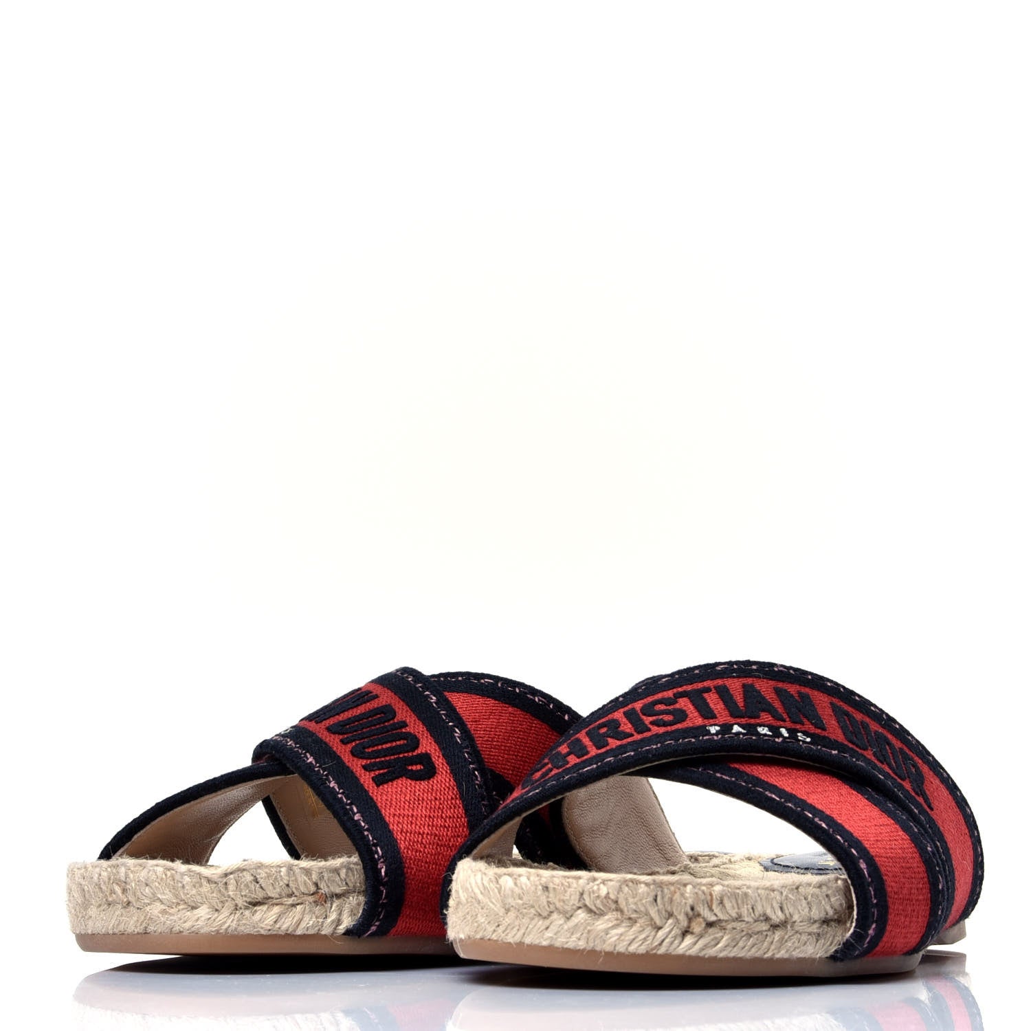 Christian Dior Canvas Embroidered Granville Espadrille Crisscross Flat Slide Sandals 37.5 Spicy Red 4 of 10