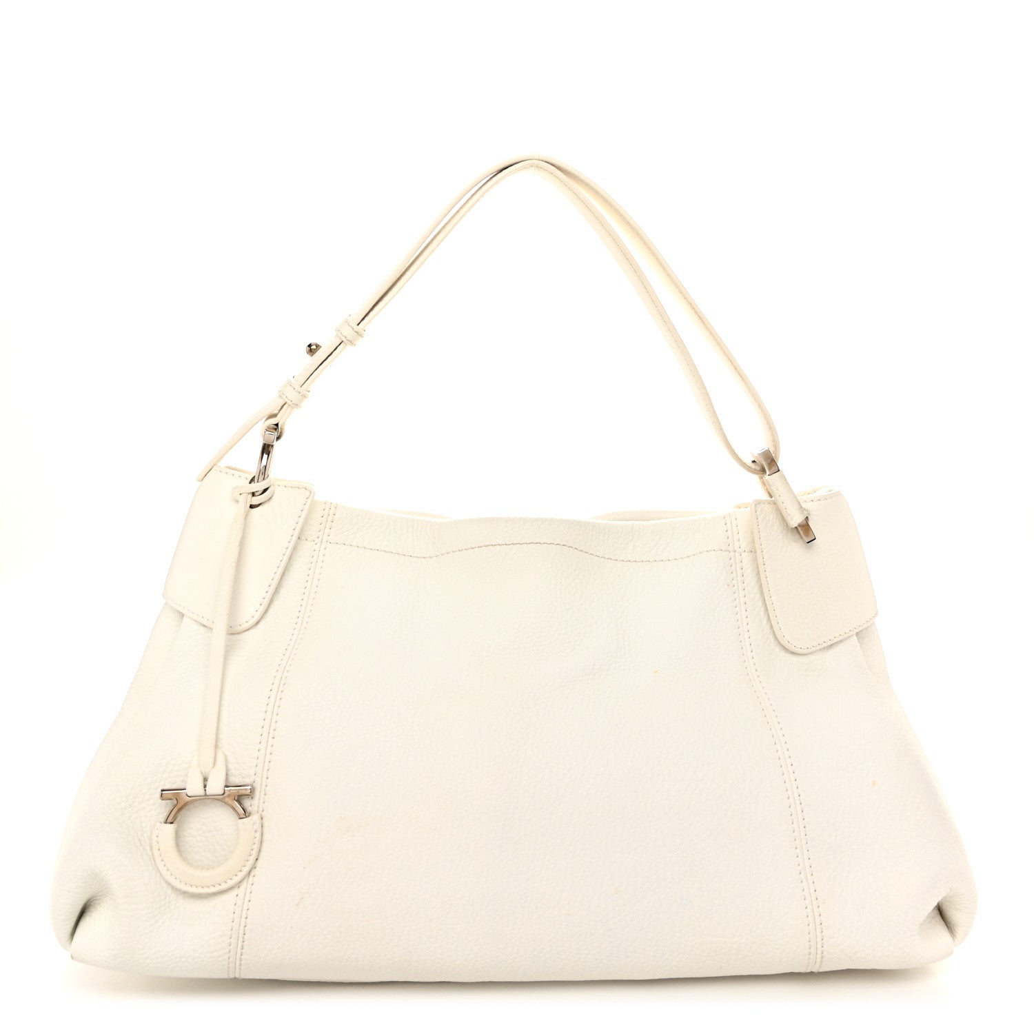 Salvatore Ferragamo Grained Calfskin Gancini Shoulder Bag White 1 of 12