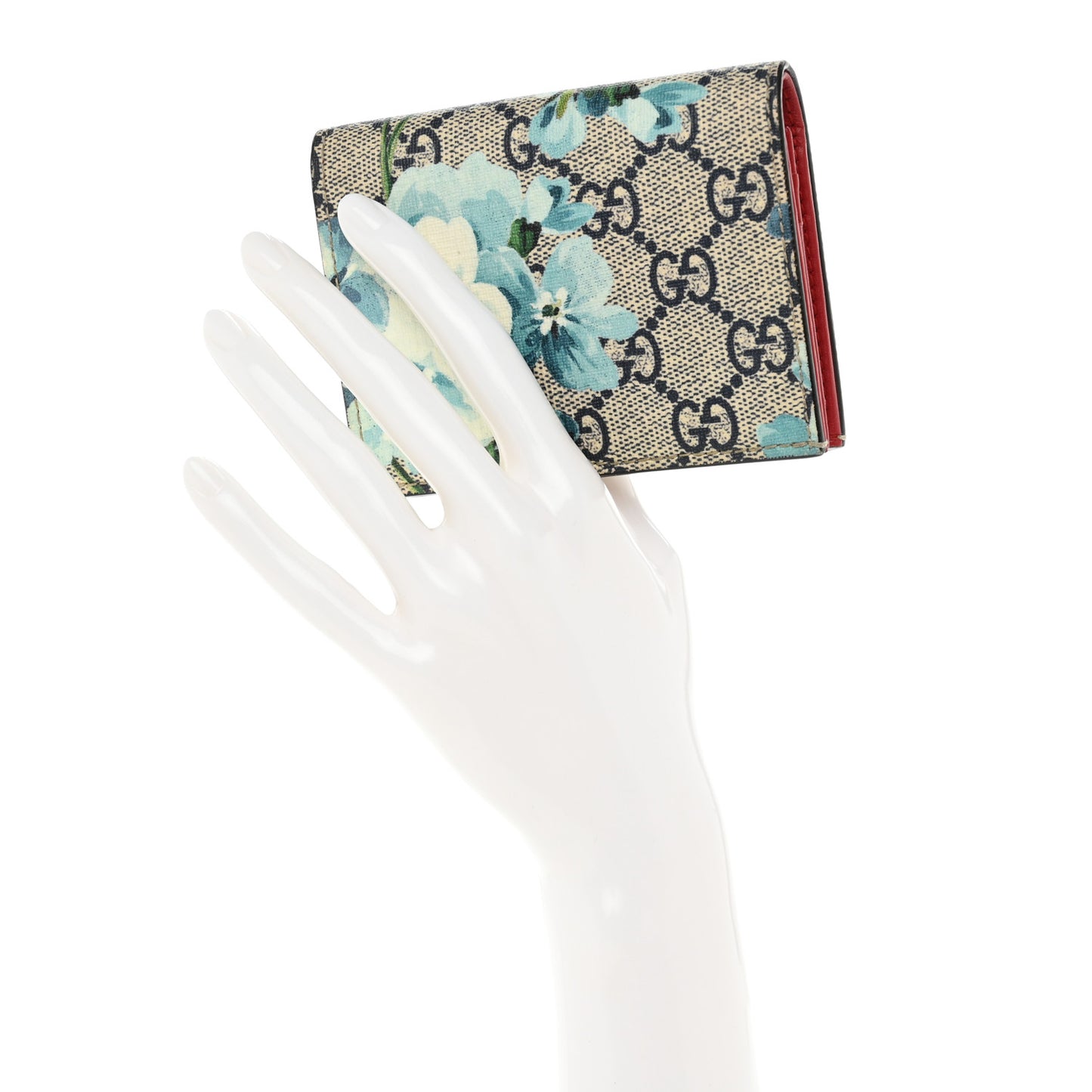 GG Supreme Monogram Blooms Card Case Beige Blue Navy Hibiscus Red