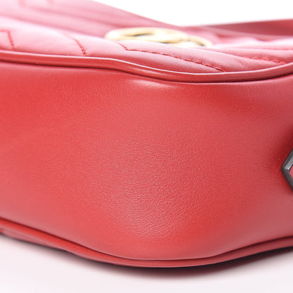 Gucci Calfskin Matelasse Mini GG Marmont Chain Shoulder Bag Hibiscus Red 9 of 10
