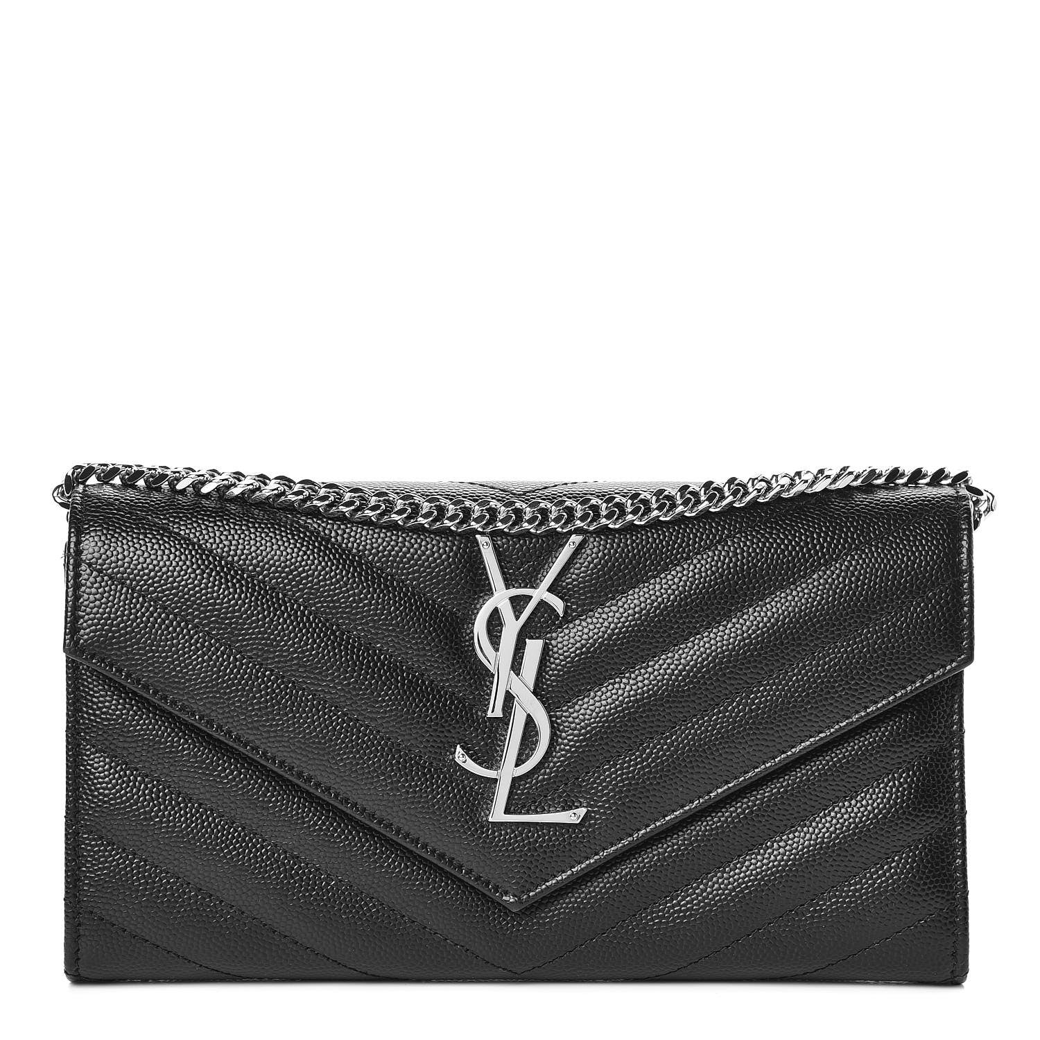 Saint Laurent Grain De Poudre Matelasse Chevron Small Monogram Chain Wallet Black 1 of 10