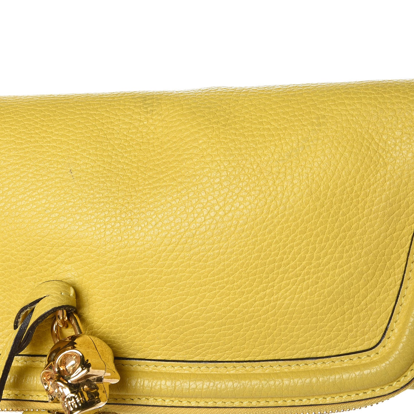 Grainy Calfskin Padlock Skull Clutch Yellow