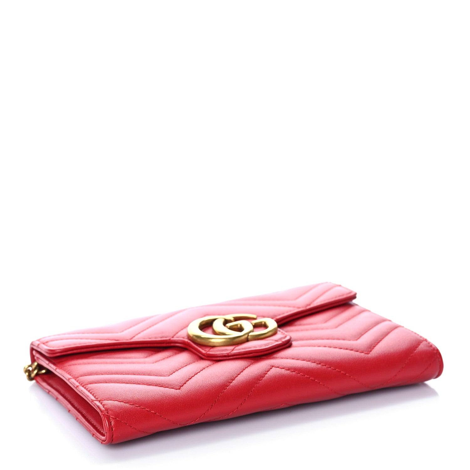Gucci Calfskin Matelasse Mini GG Marmont Chain Wallet Hibiscus Red 4 of 9