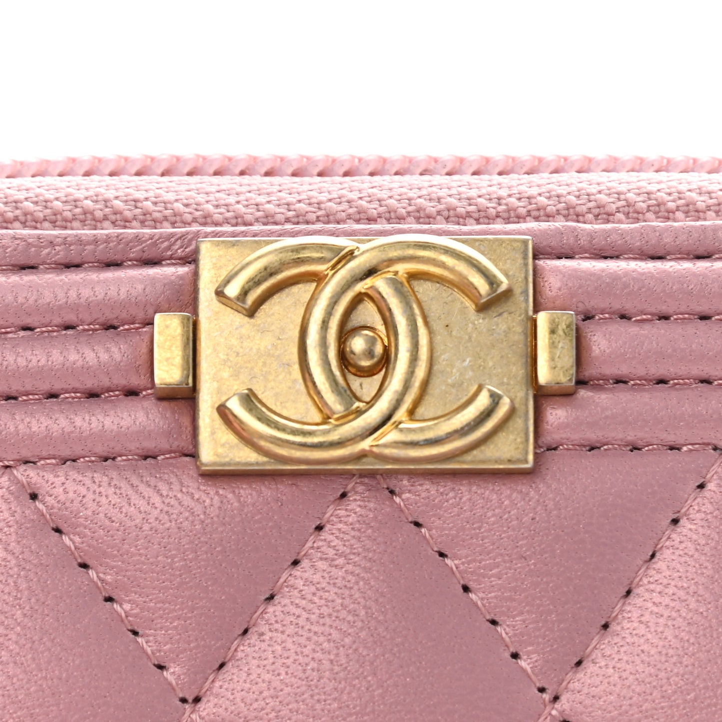 Metallic Lambskin Quilted Boy Zip Around Coin Purse Wallet Pink