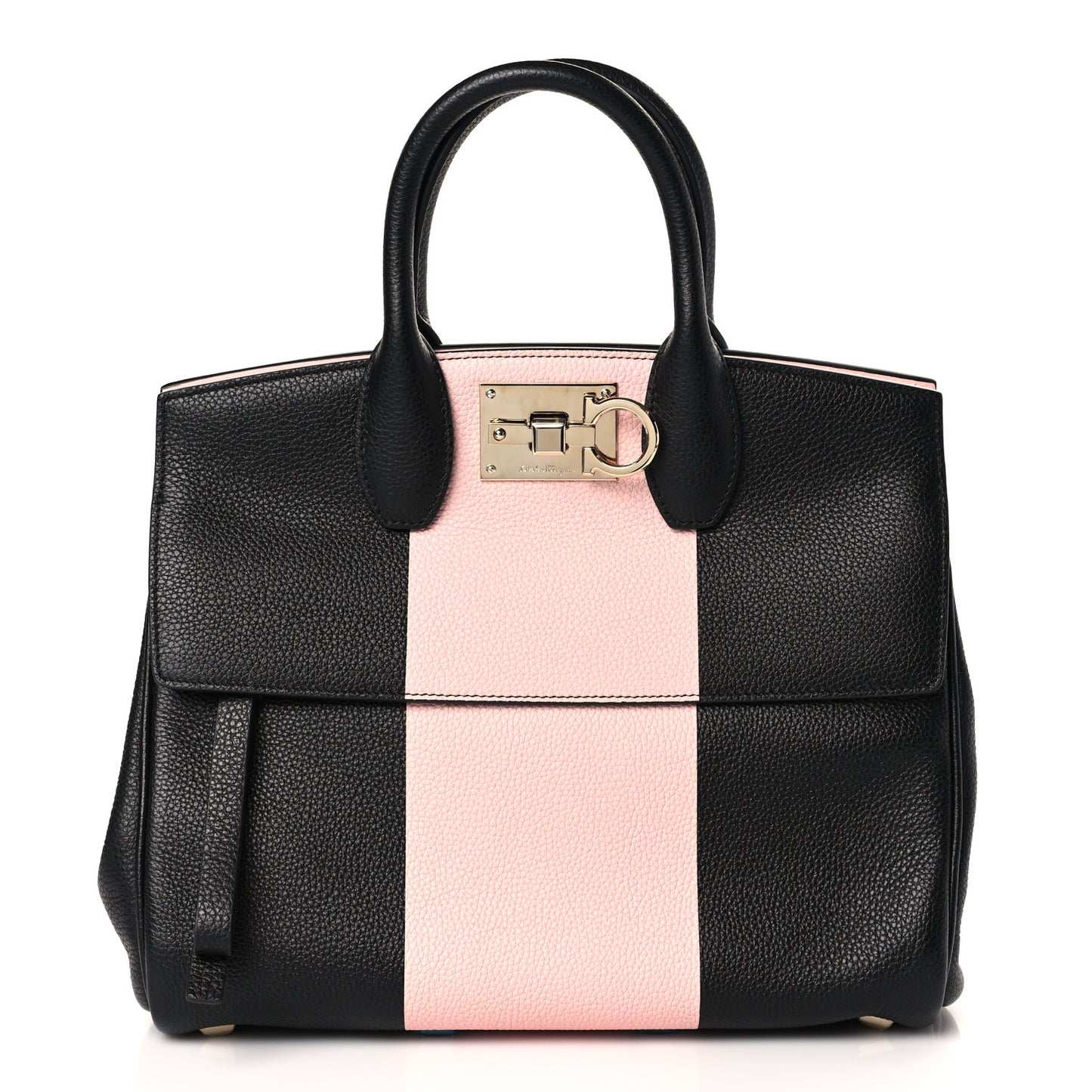 Calfskin Studio Top Handle Bag Black Pink