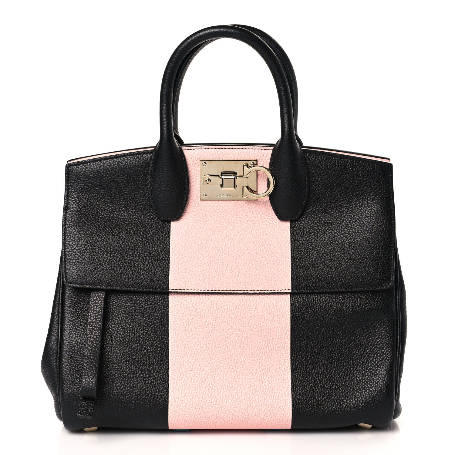 Salvatore Ferragamo Calfskin Studio Top Handle Bag Black Pink 2 of 9