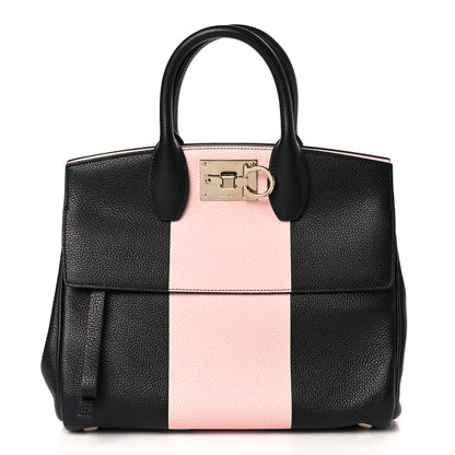 Salvatore Ferragamo Calfskin Studio Top Handle Bag Black Pink 2 of 9