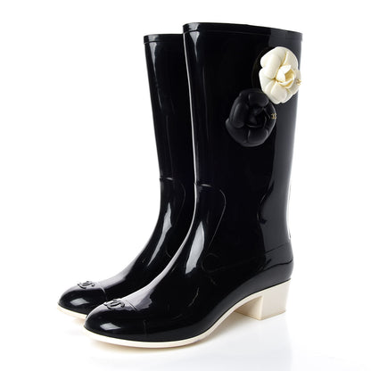 Chanel Rubber Camellia Rain Boots 42 Black 3 of 18