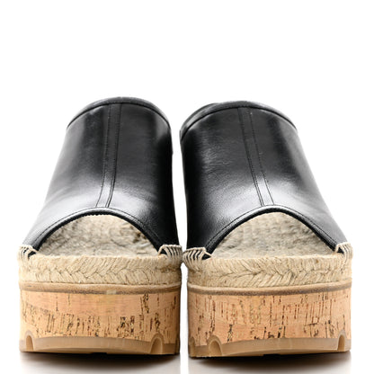 Hermes Goatskin Envie 30 Espadrille Wedge Sandals 36 Black 2 of 9