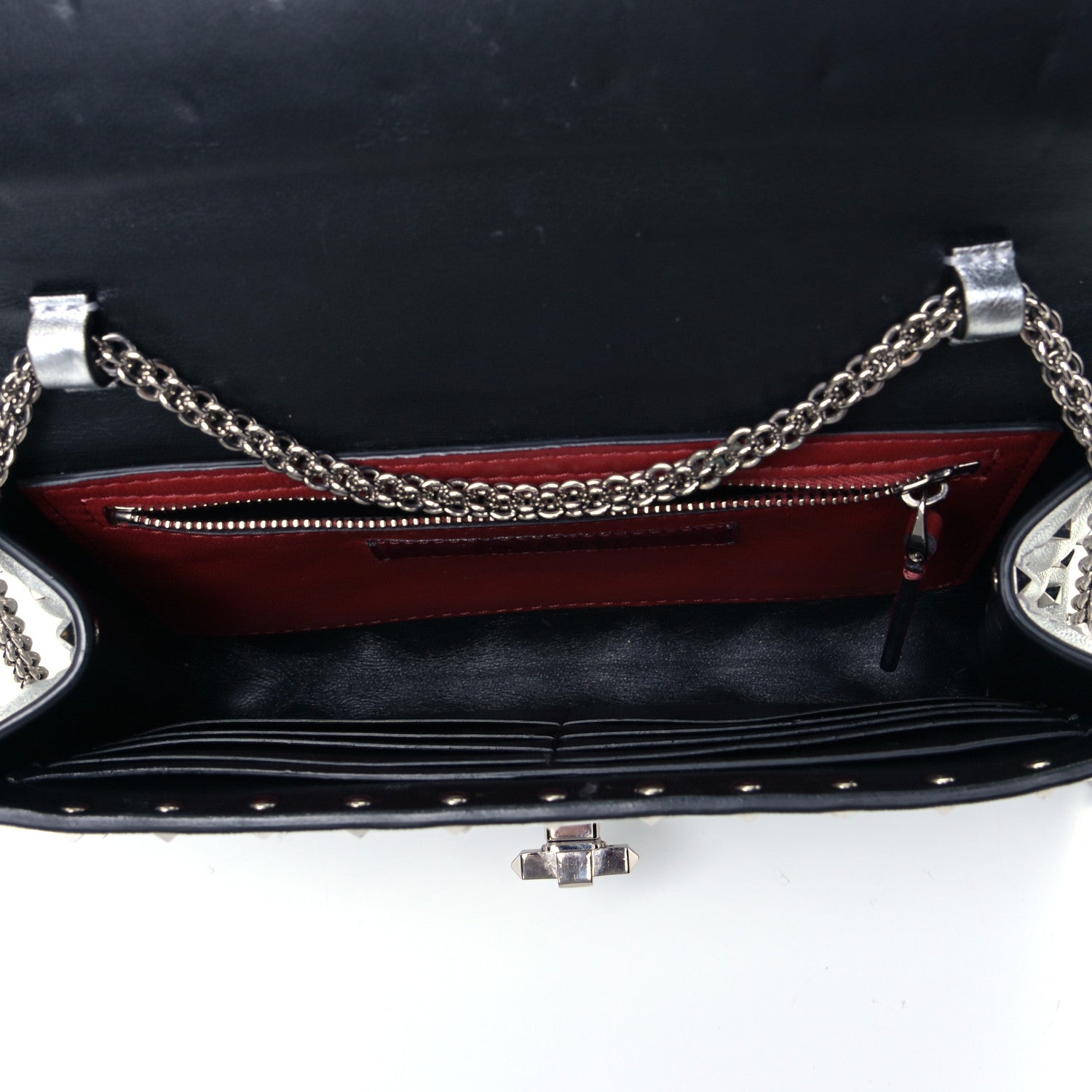 Valentino Garavani Metallic Lambskin Rockstud Spike Wallet on Chain Silver 4 of 5