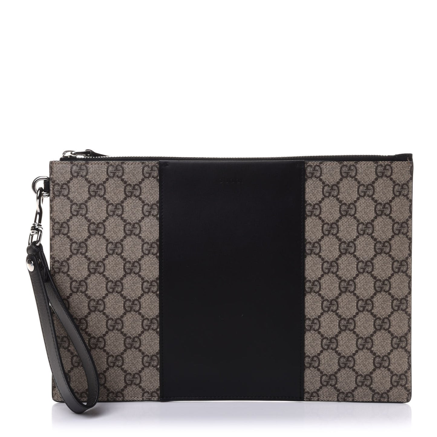 GG Supreme Monogram Zip Wristlet Pouch Beige Black