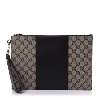 Gucci GG Supreme Monogram Zip Wristlet Pouch Beige Black 1 of 8
