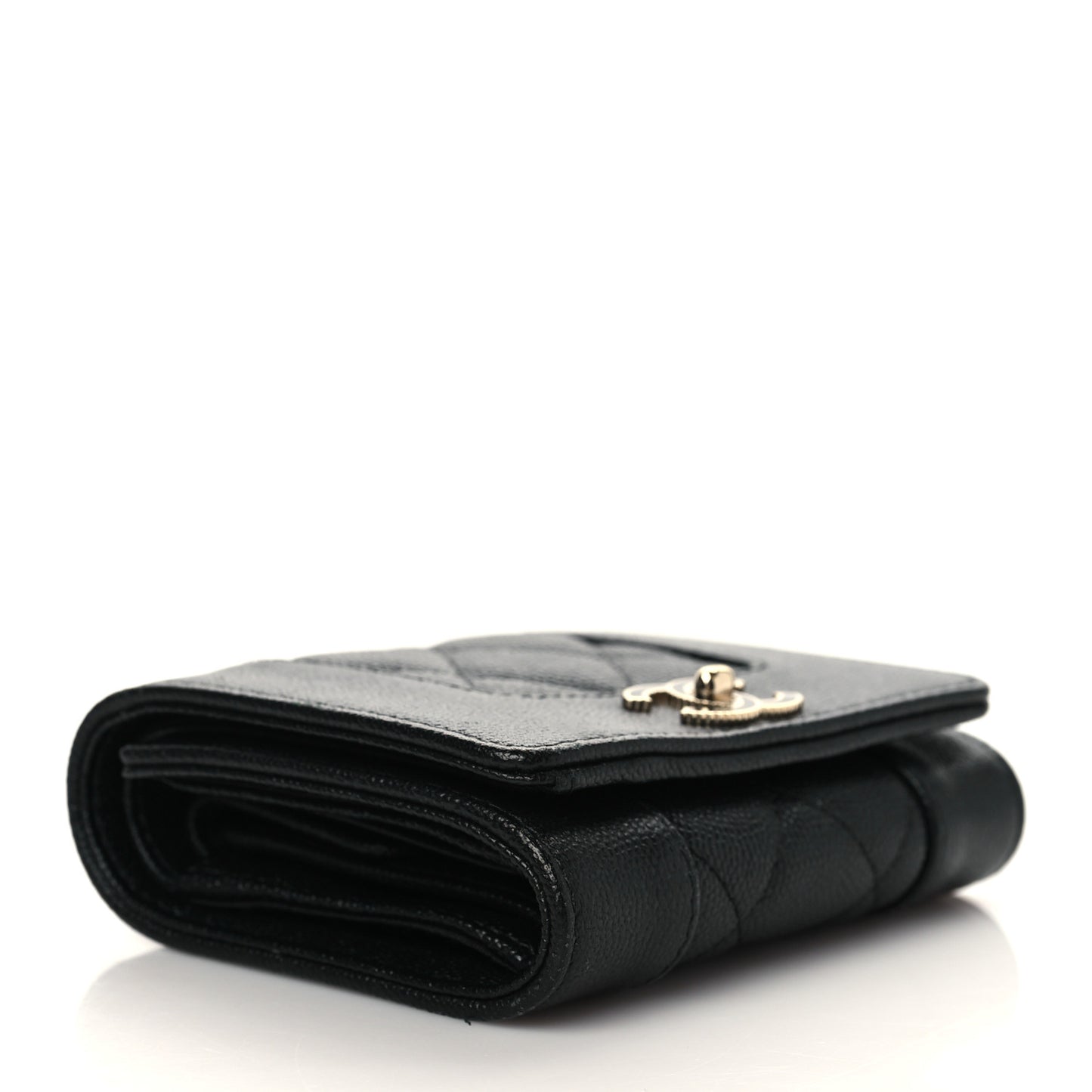 Caviar Quilted Mademoiselle Vintage Compact Flap Wallet Black