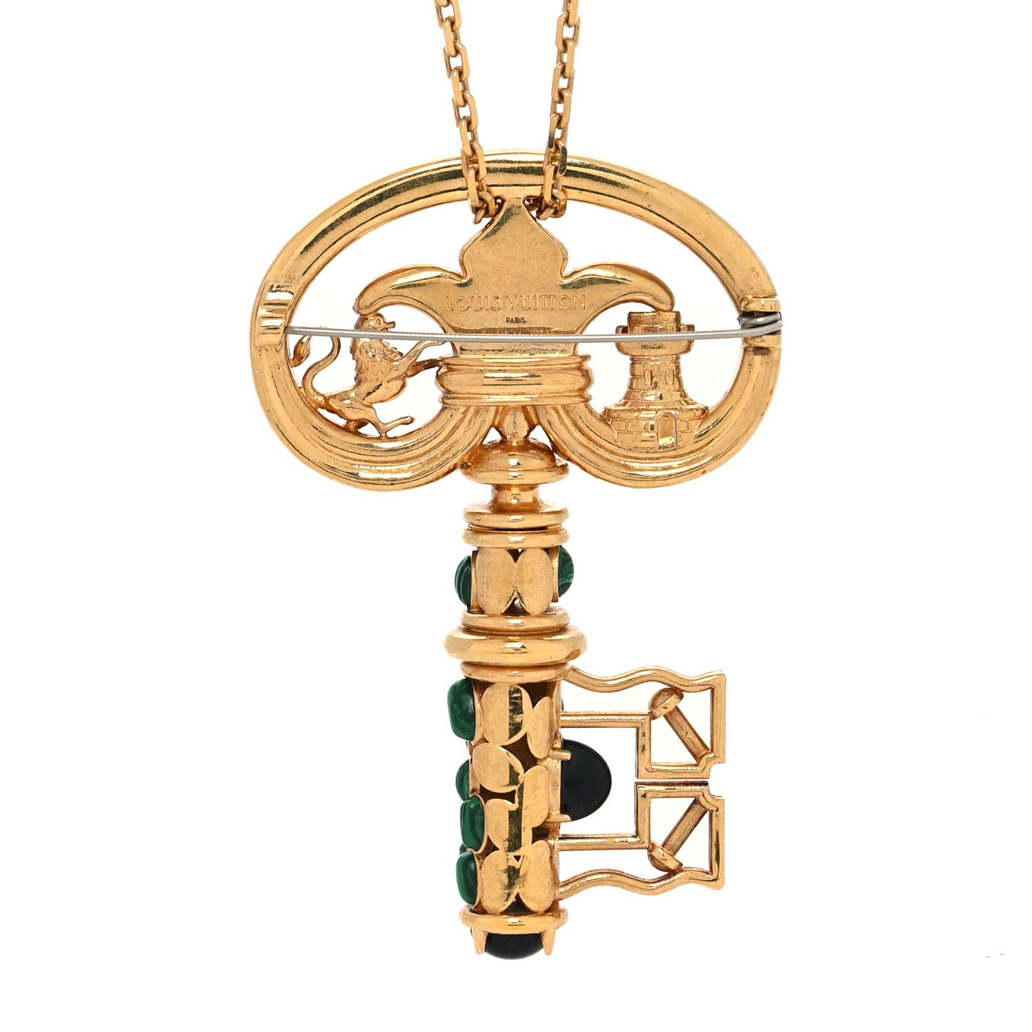 Metal Resin Fornasetti Key Brooch Necklace Gold Green