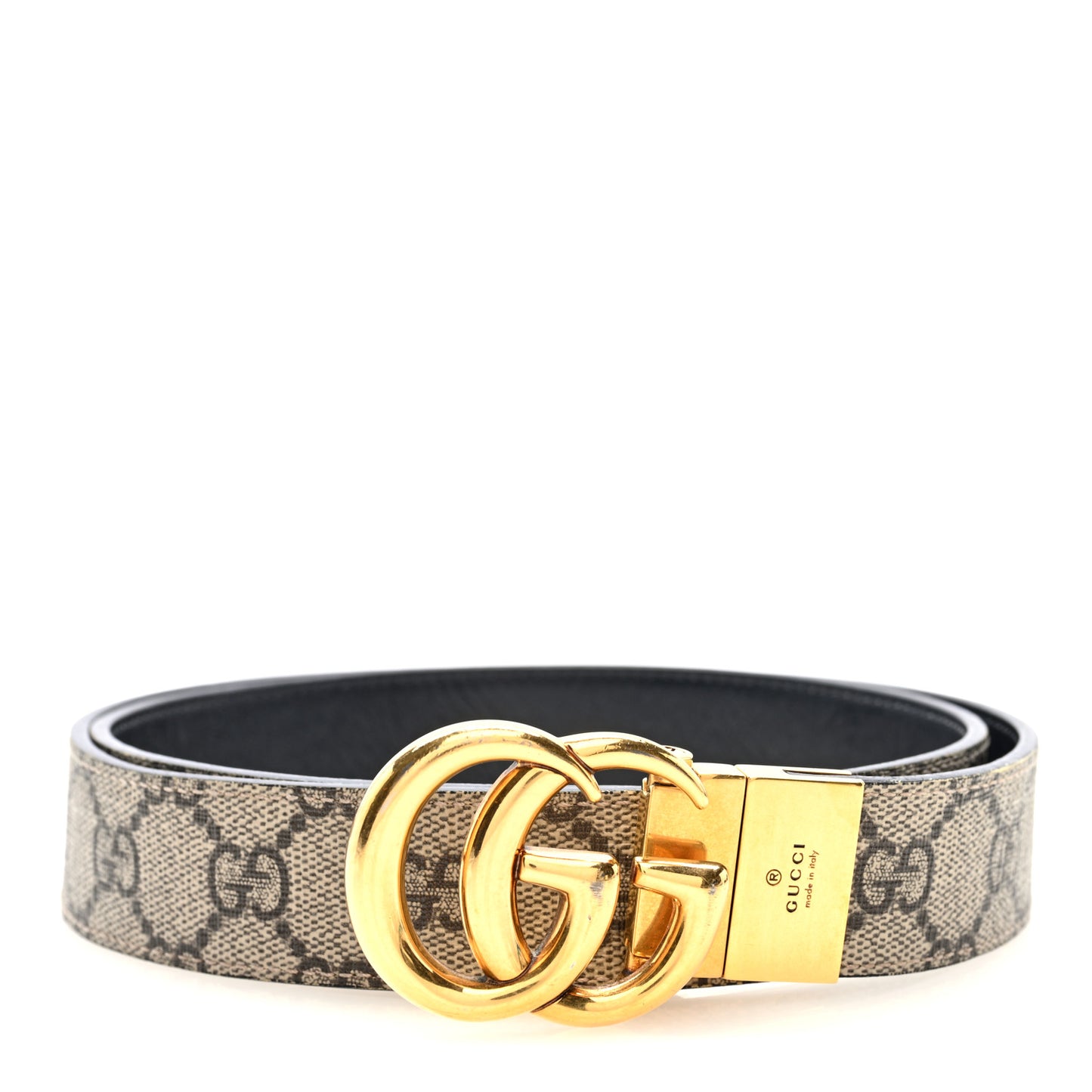 GG Supreme Monogram Plutone Calfskin Double G Reversible 30mm Belt 85 34 Beige Ebony Black