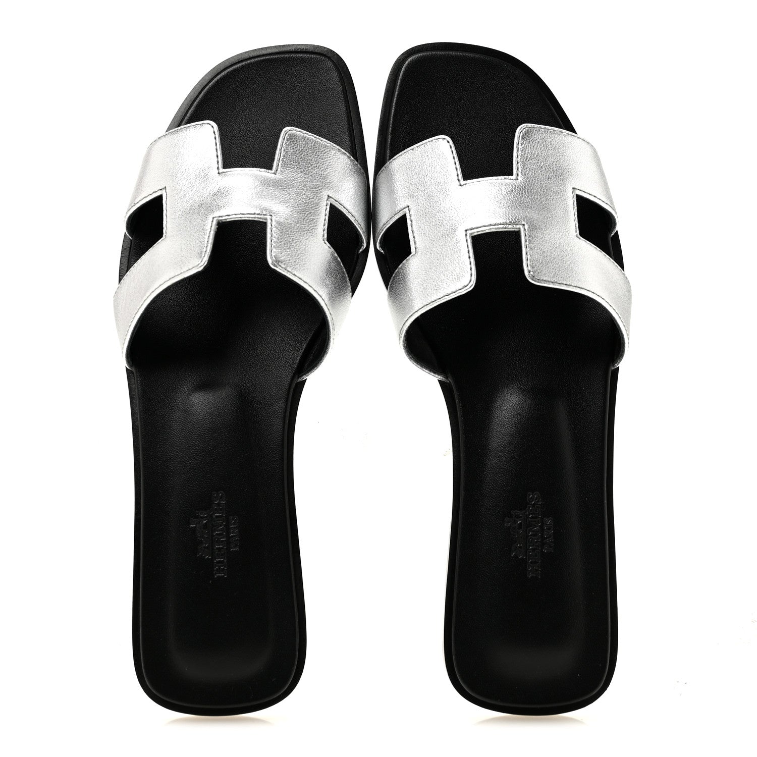 Hermes Metallic Chevre Oran Sandals 37.5 Gris Argente 2 of 10