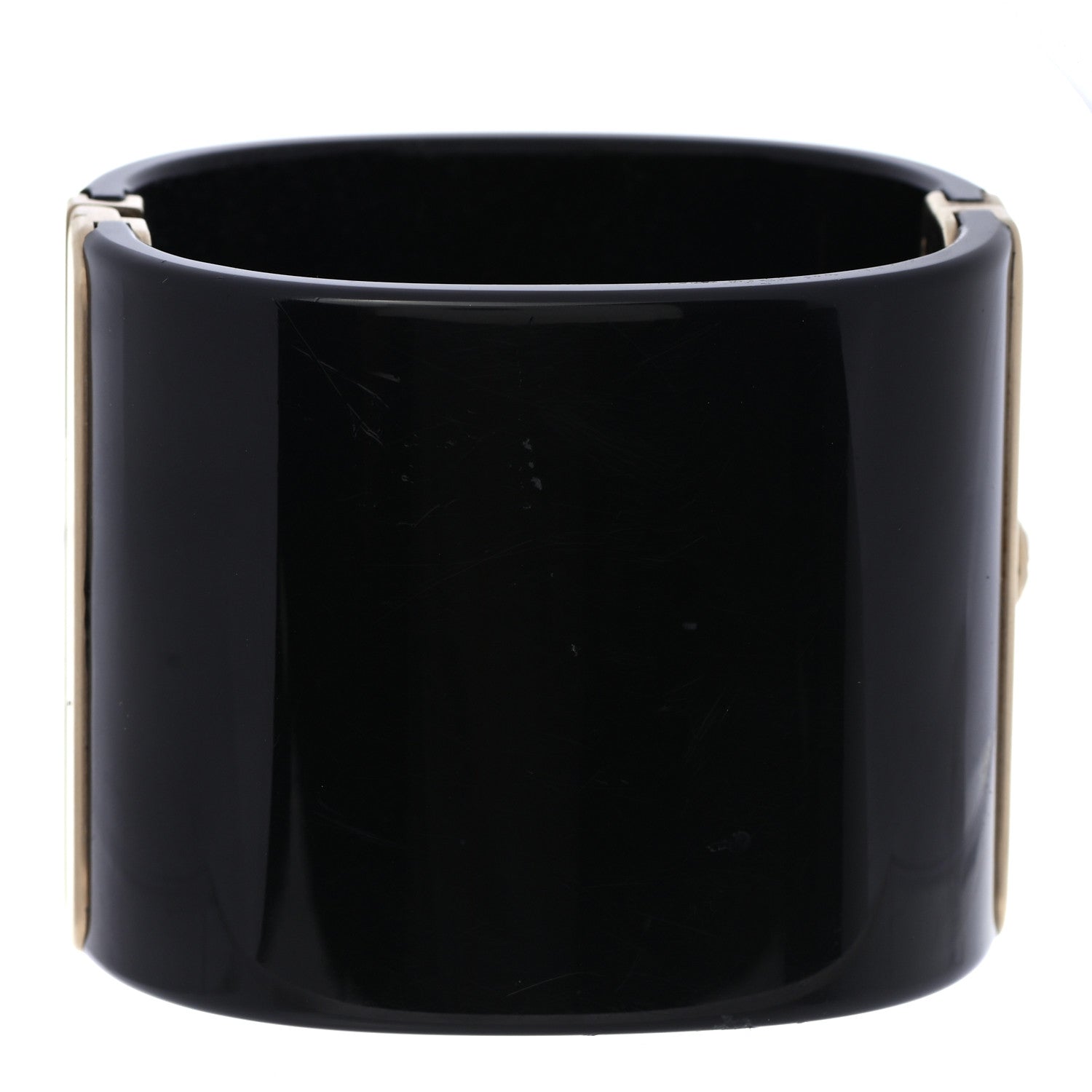 Chanel Resin Baguette Crystal Pearl CC Cuff Black 3 of 6