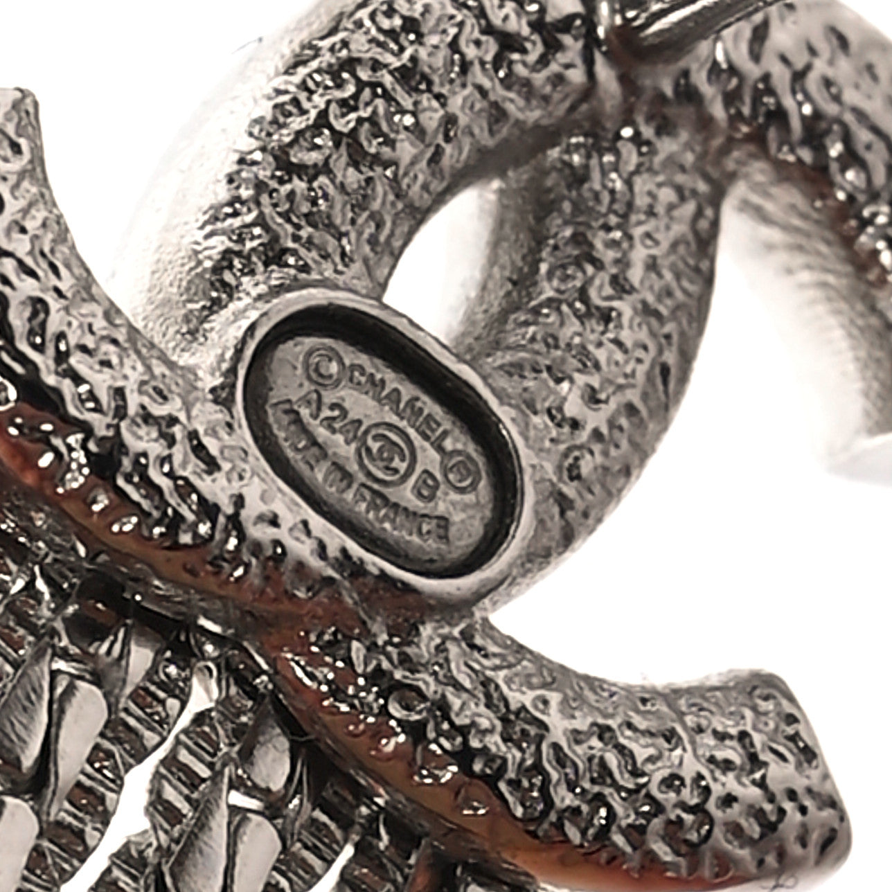 Metal Chain CC Drop Earrings Silver