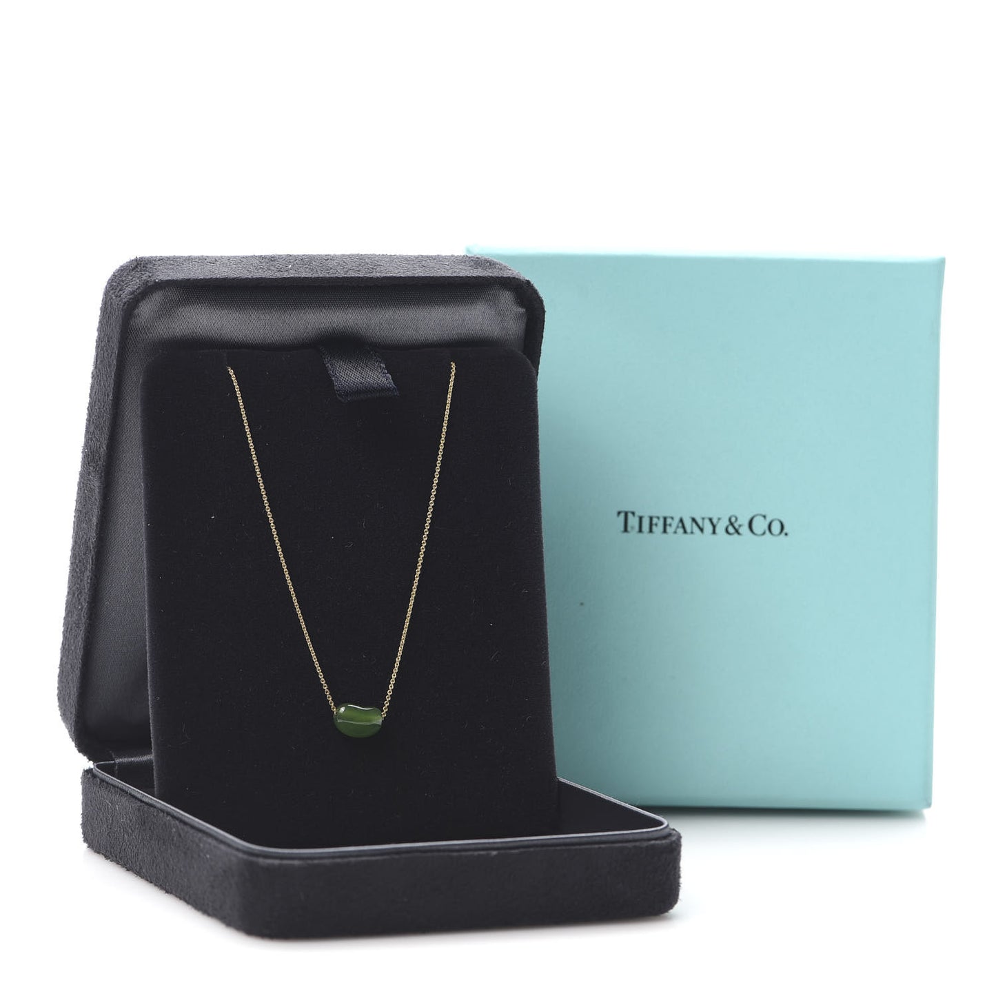 18K Yellow Gold Green Jade 9mm Elsa Peretti Bean Pendant Necklace