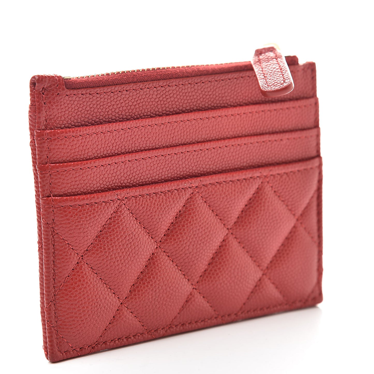 Caviar Quilted CC Zip Card Holder Red