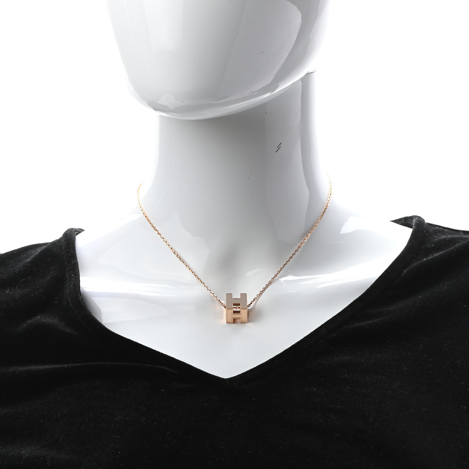 Hermes Rose Gold Lacquered Cage d'H Necklace Marron Glace 2 of 6