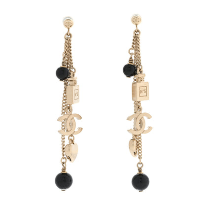 Chanel CC Pearl N°5 Perfume Bottle Charm Drop Earrings Gold Black 1 of 5