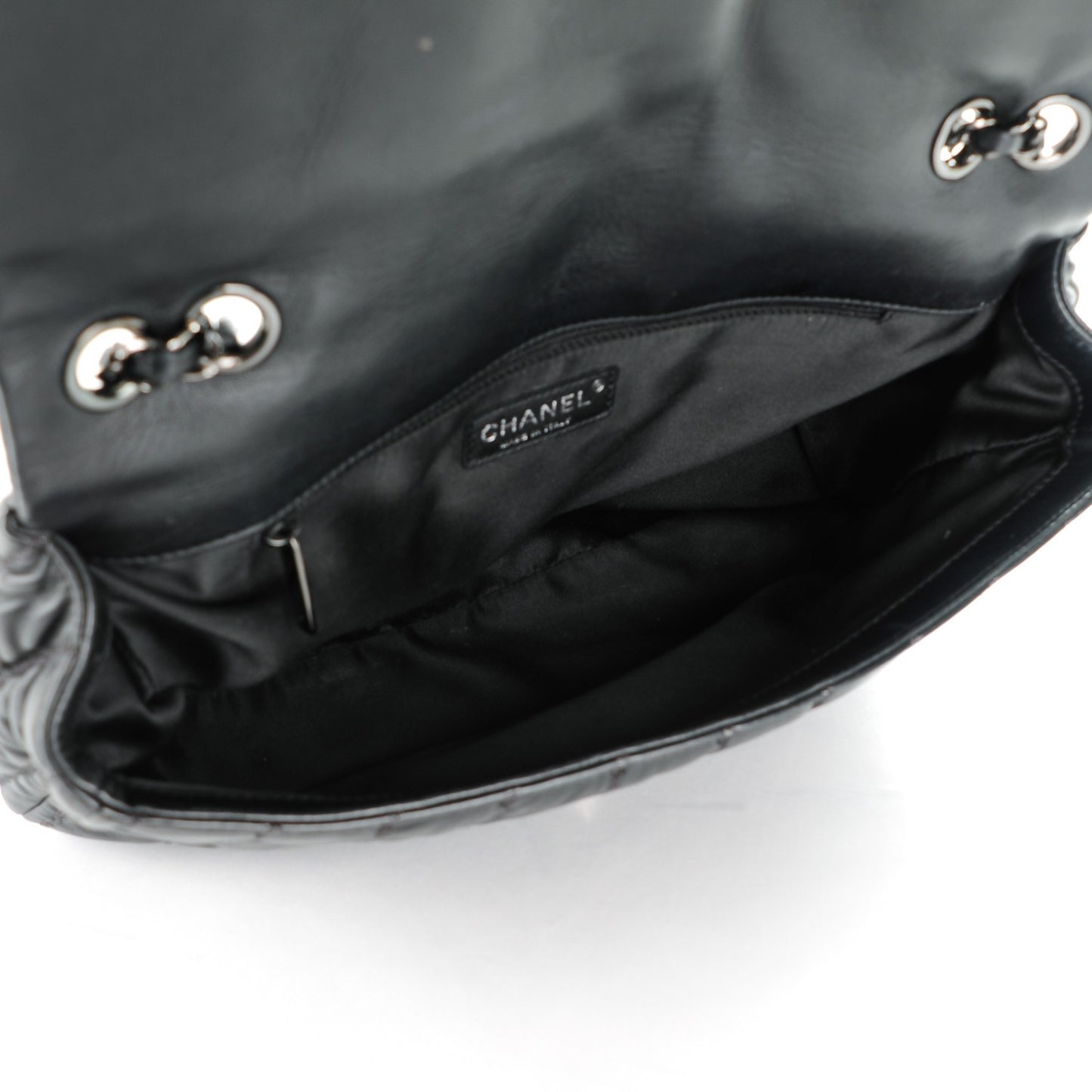 Lambskin Vertical Stitch Jumbo Single Flap Black