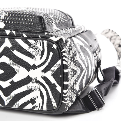 MCM Striped Visetos Small Funky Zebra Stark Backpack Black White 9 of 9