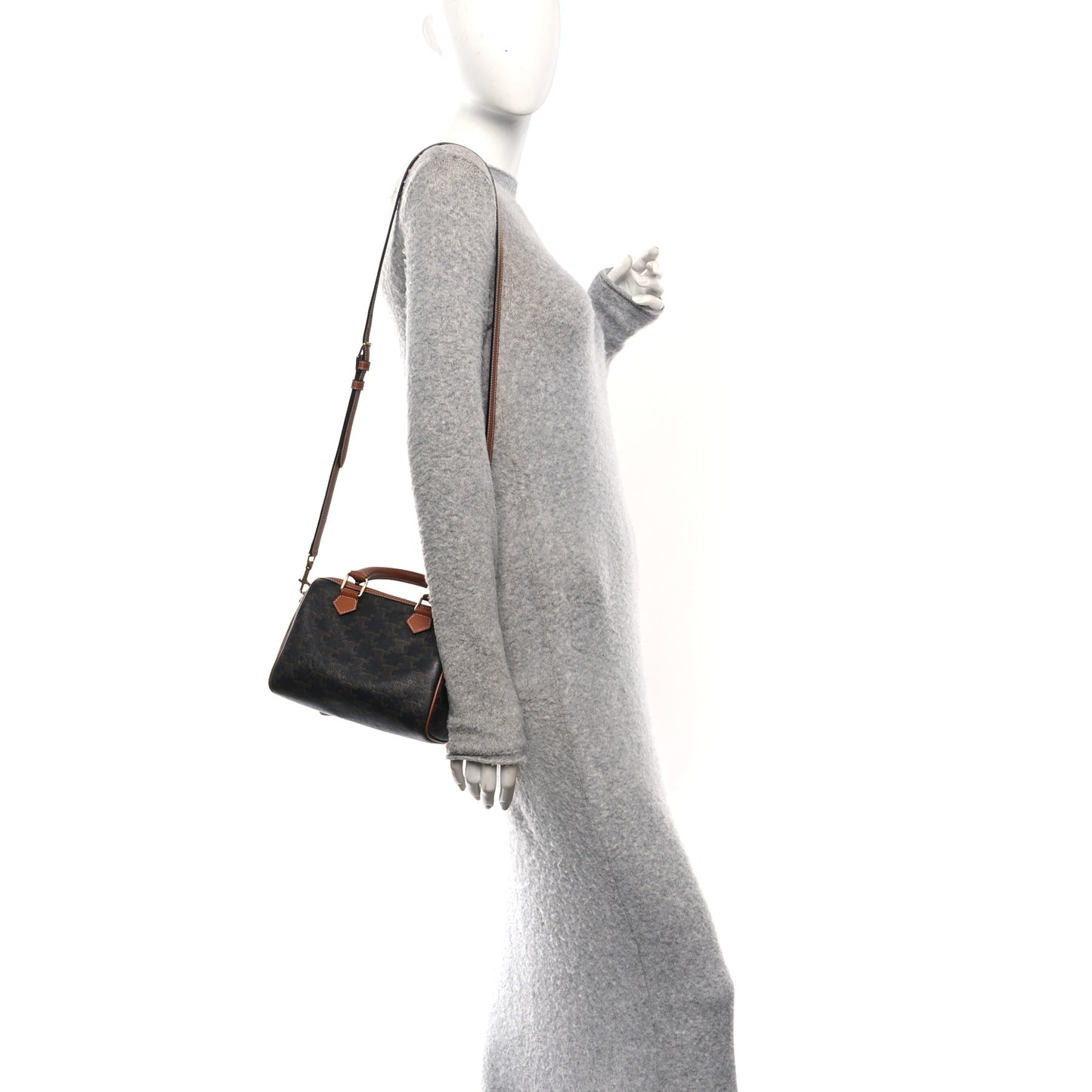 Triomphe Canvas Calfskin Small Boston Bag Tan