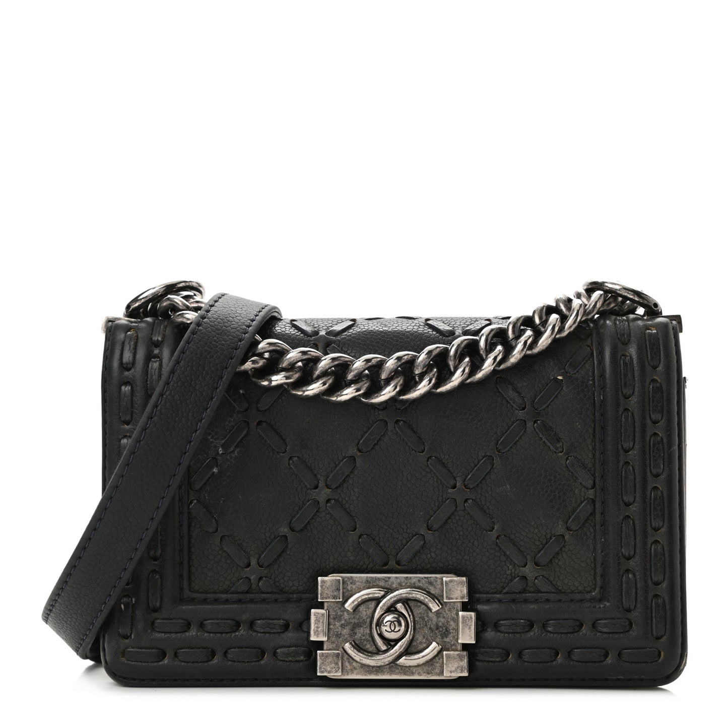 Caviar Stitched Small Boy Flap Dark Blue