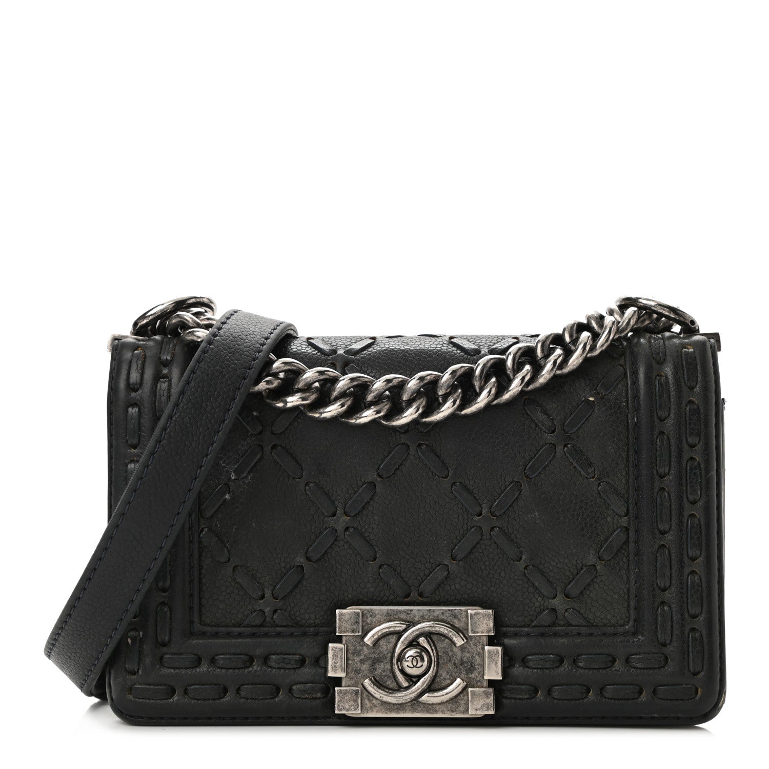 Chanel Caviar Stitched Small Boy Flap Dark Blue 1 of 10