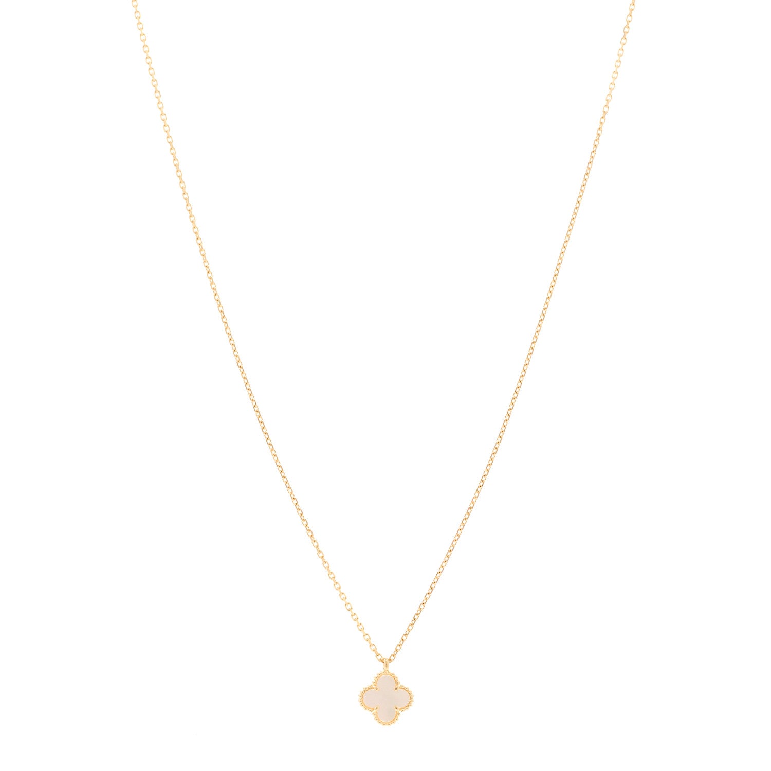 Van Cleef & Arpels 18K Yellow Gold Mother of Pearl Sweet Alhambra Pendant Necklace 1 of 5