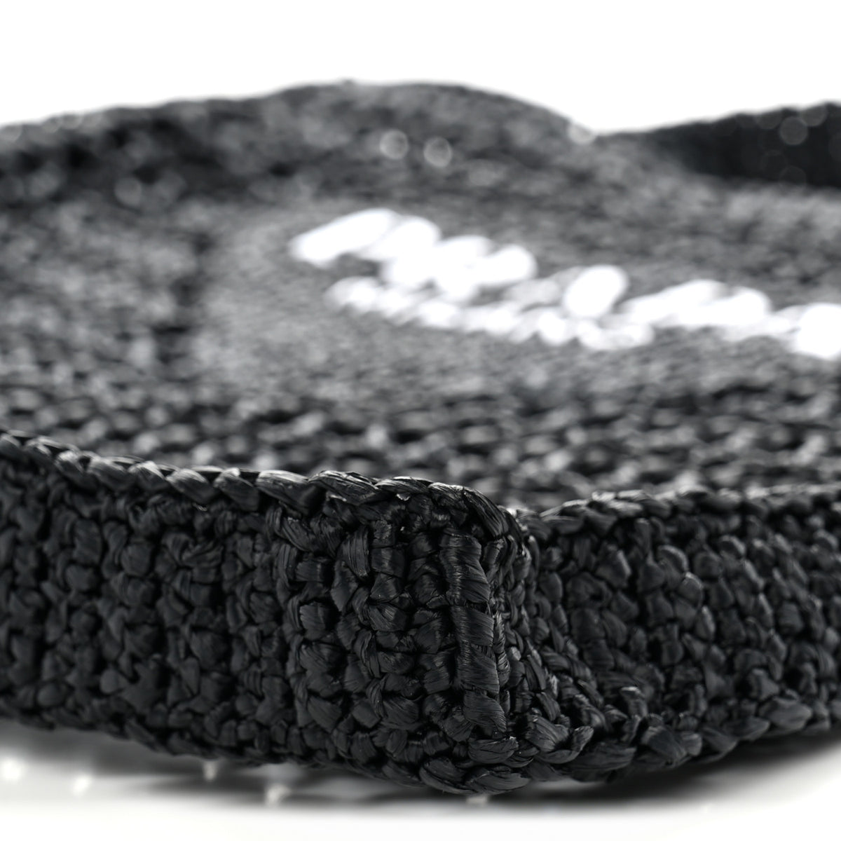 Yarn Raffia Effect Crochet Logo Embroidered Tote Bag Black