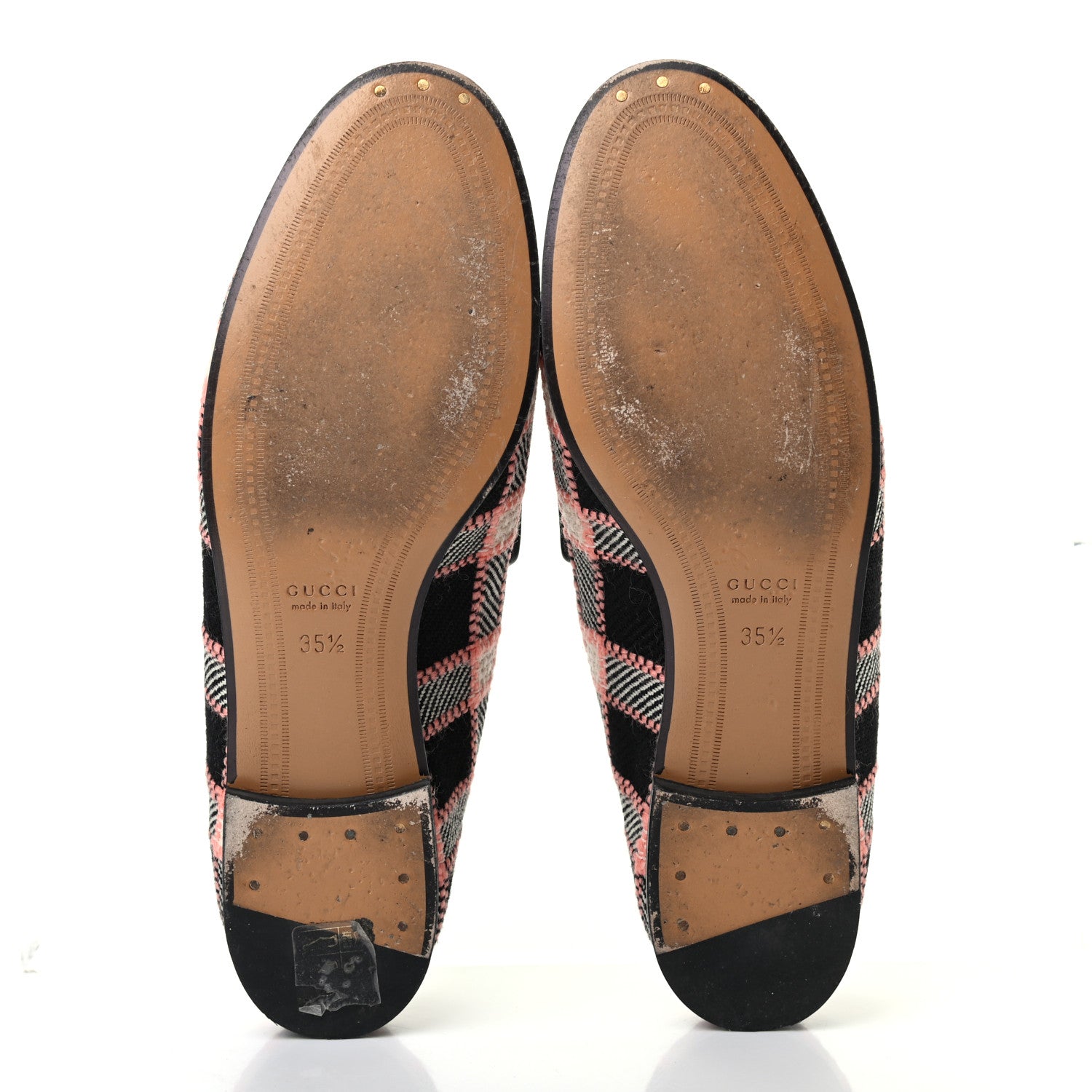 Gucci Tweed Check Horsebit Womens Jordaan Loafers 35.5 Black Pink Multicolor 5 of 8