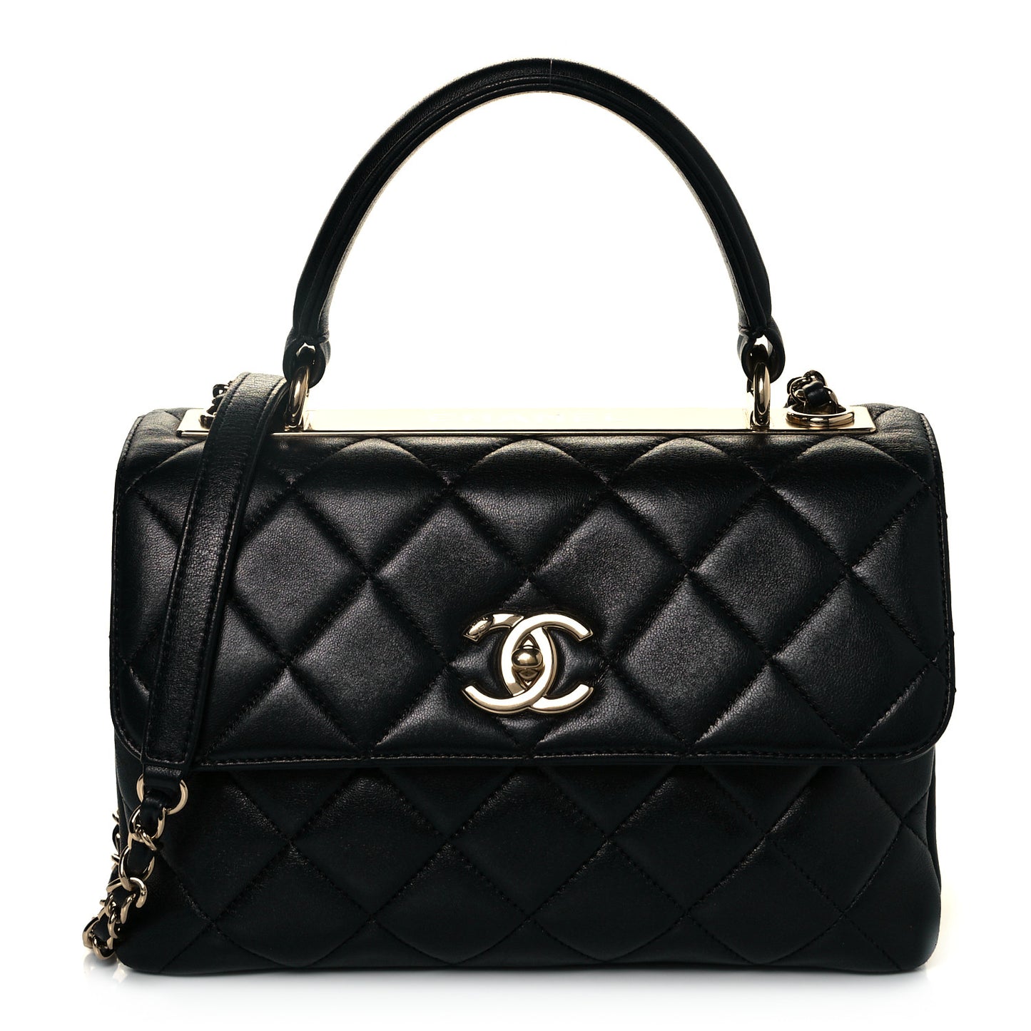 Lambskin Quilted Small Trendy CC Dual Handle Flap Bag Black
