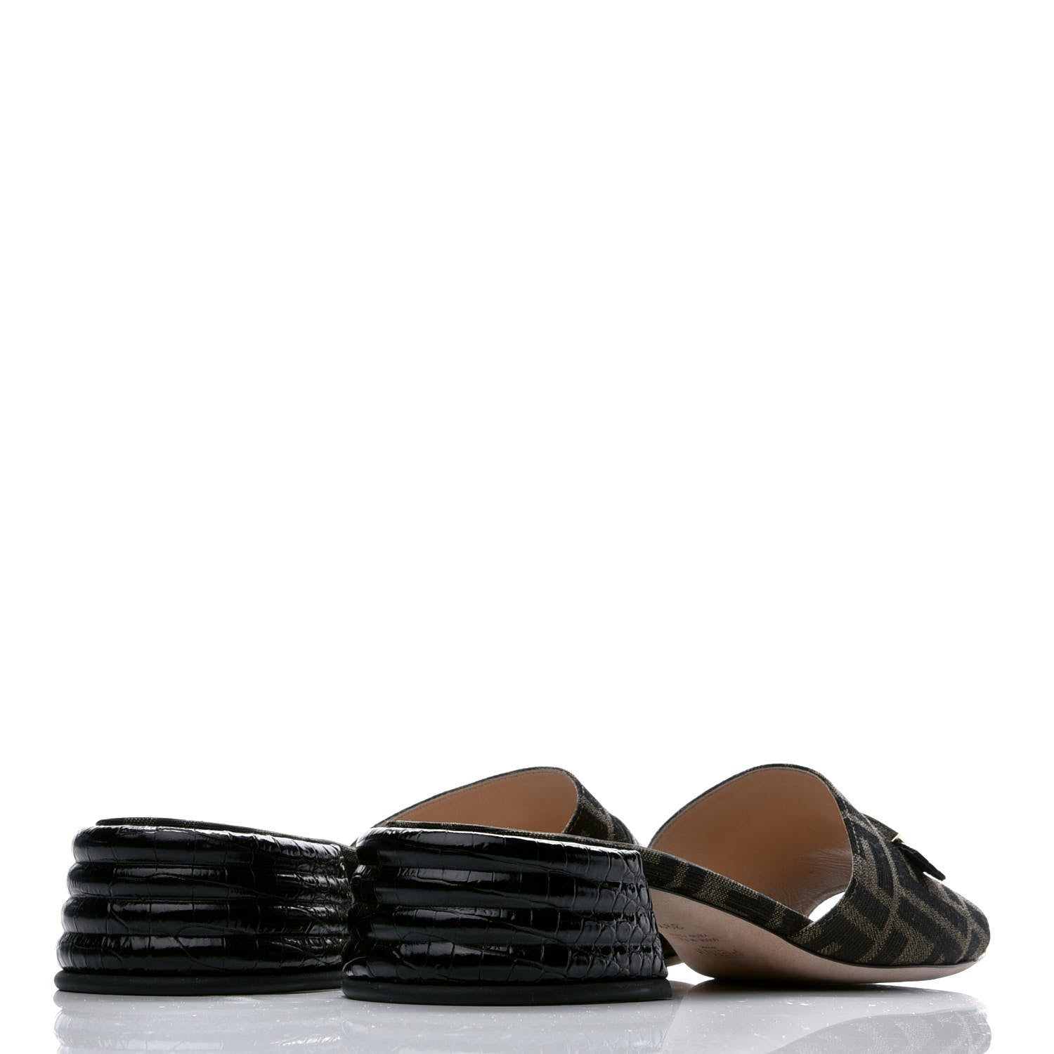 Fendi Jacquard Calfskin FF Crocodile Embossed Promenade Slide Sandals 39.5 Tobacco Moro Black 4 of 9