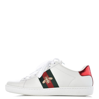 Gucci Calfskin Ayers Bee Embroidered Ace Sneakers 34.5 White Green 1 of 10