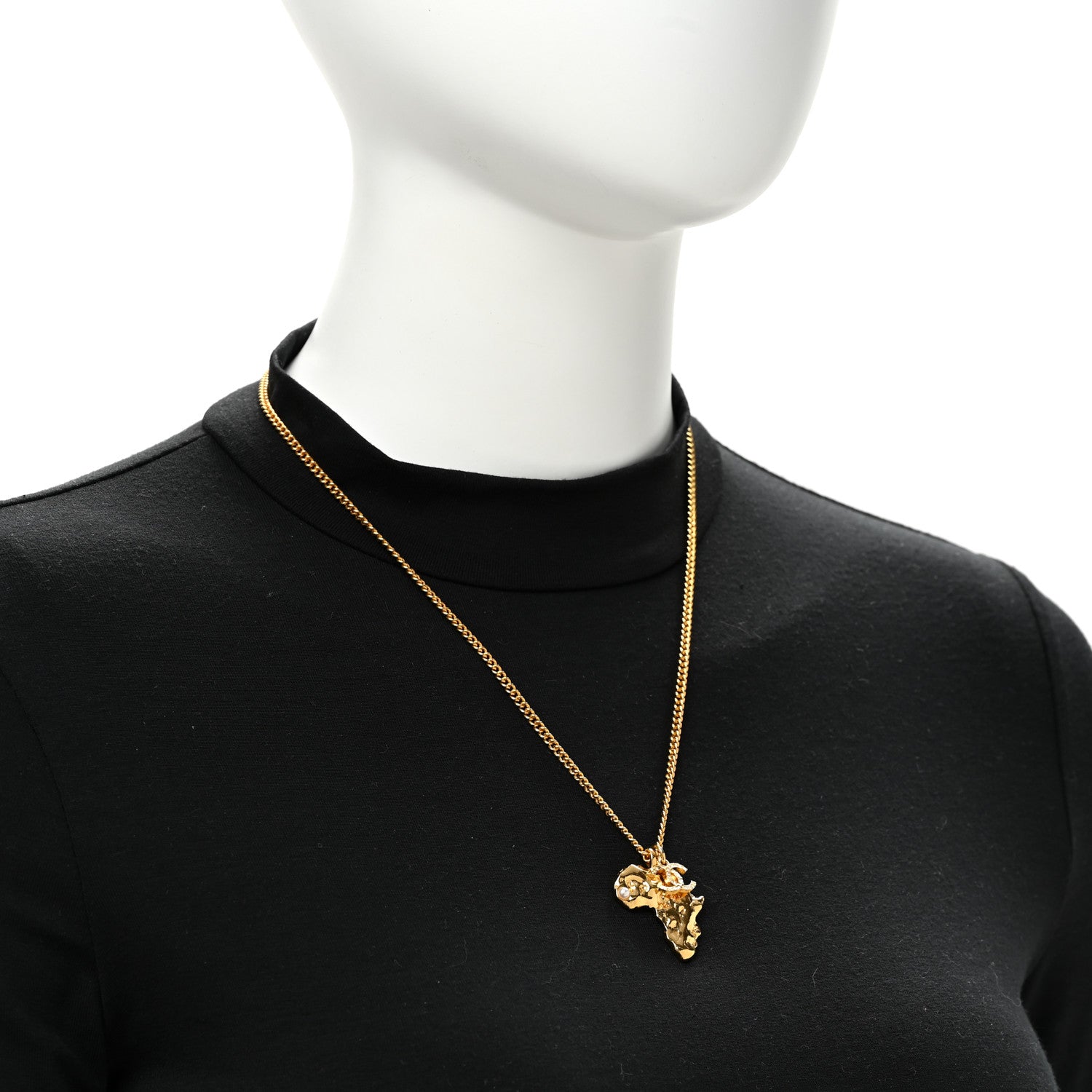 Chanel Crystal Pearl CC Africa Pendant Necklace Gold White 2 of 6