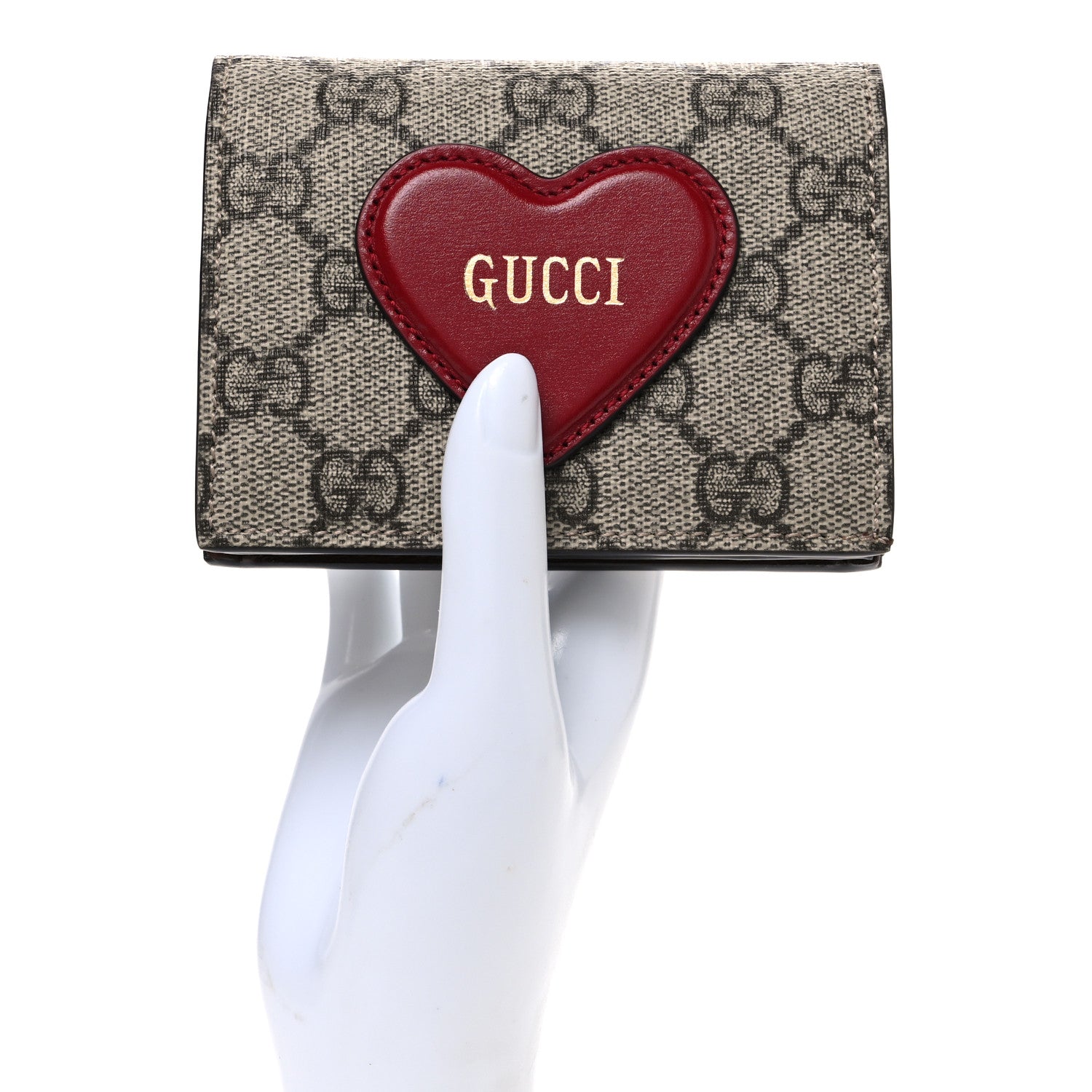 Gucci GG Supreme Monogram Script Logo Heart Card Case New Cherry Red Beige New Acero 2 of 8