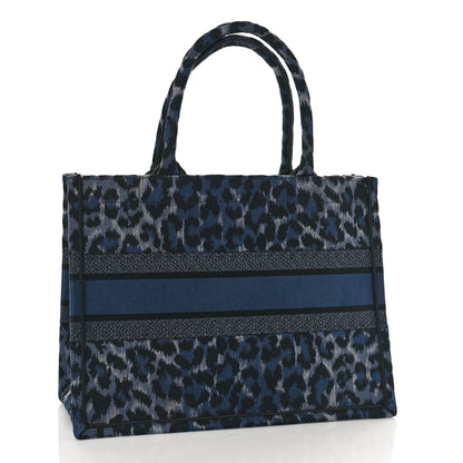 Christian Dior Canvas Mizza Embroidered Medium Leopard Book Tote Blue 3 of 9