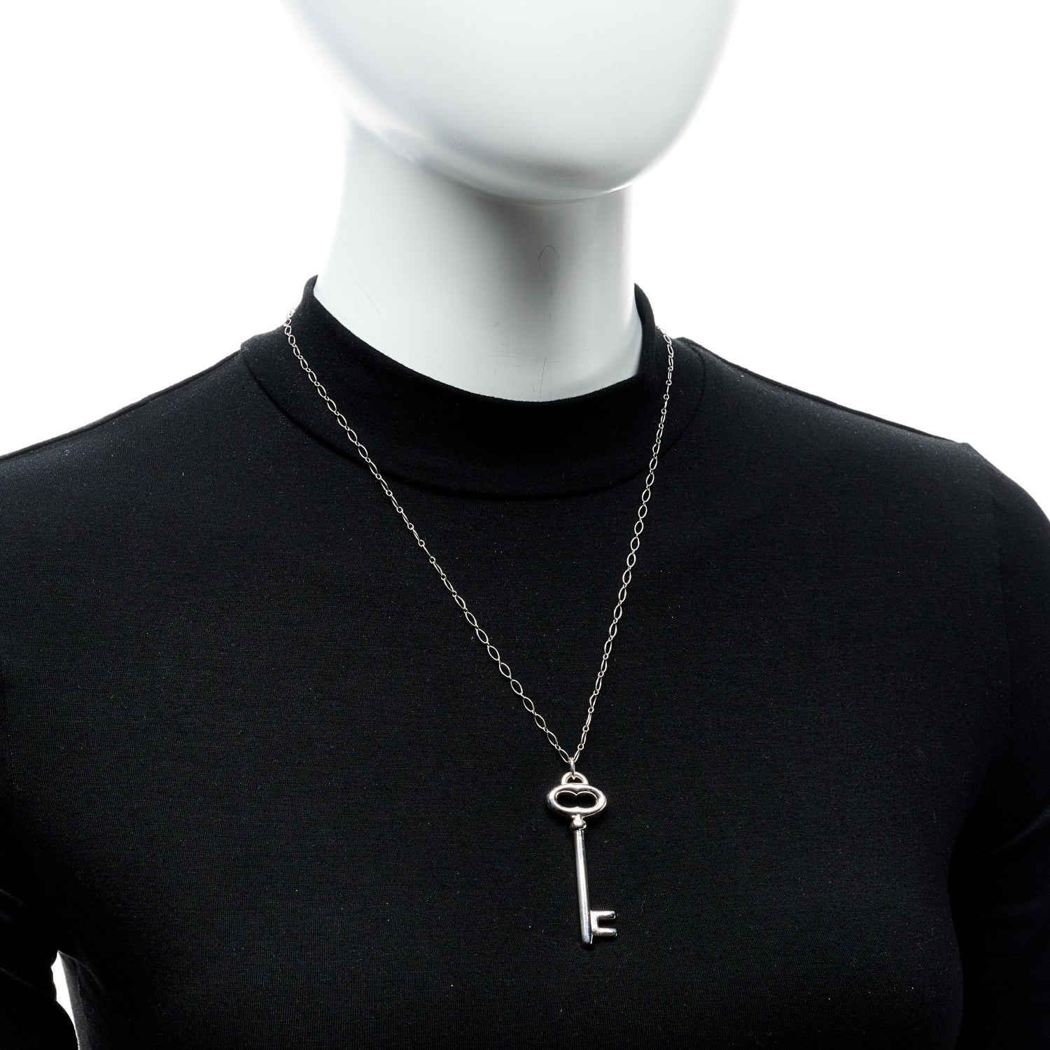 Tiffany Sterling Silver Oval Key Pendant Necklace 2 of 5